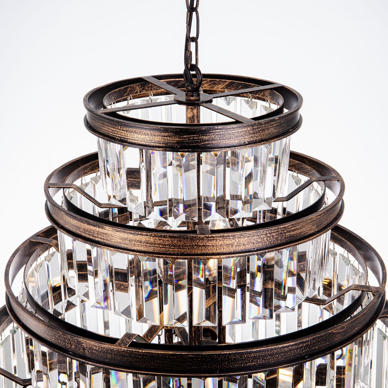 Antique Bronze Multi-Tier Crystal Chandelier with Adjustable Hanging Chain