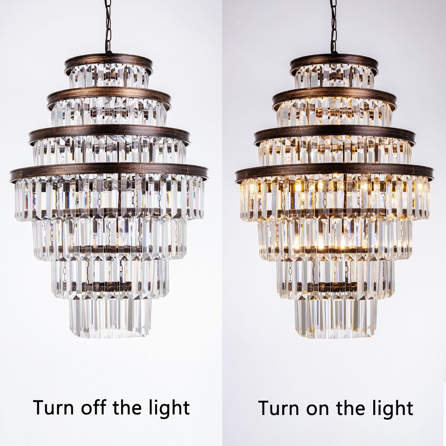 Antique Bronze Multi-Tier Crystal Chandelier with Adjustable Hanging Chain