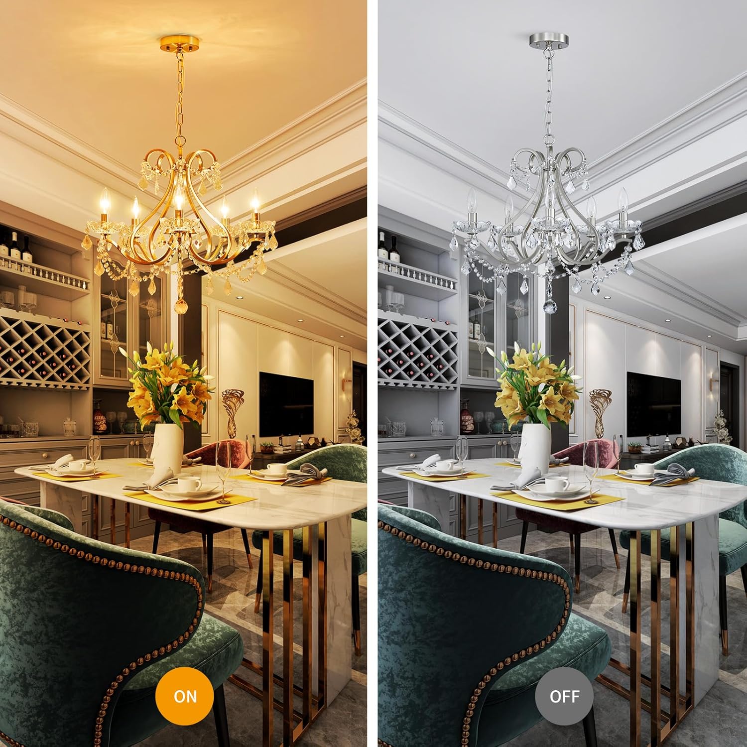 Elegant Modern Crystal Chandelier 5-Light Adjustable Height Luxury Ceiling Pendant Lighting