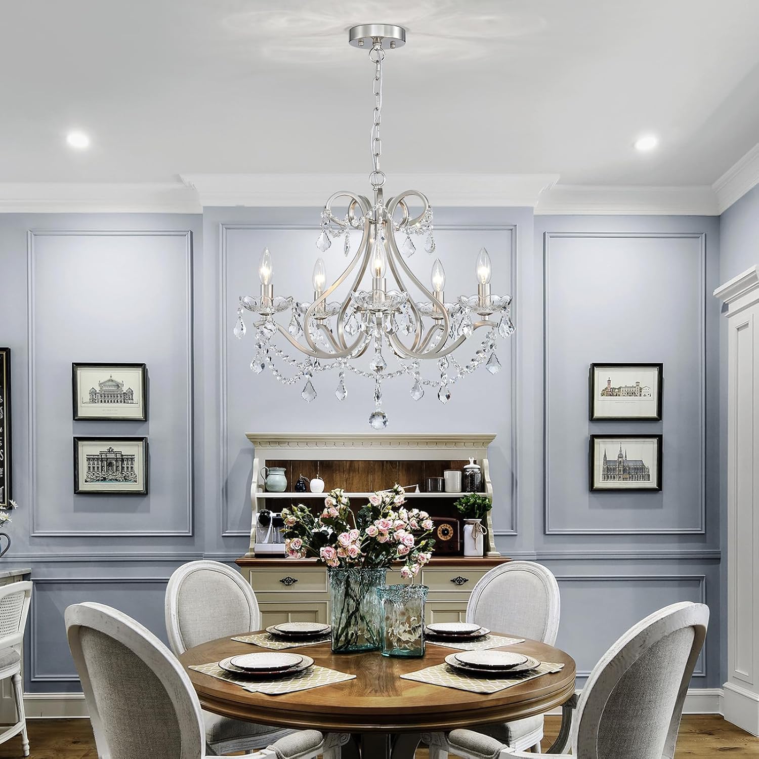 Elegant Modern Crystal Chandelier 5-Light Adjustable Height Luxury Ceiling Pendant Lighting