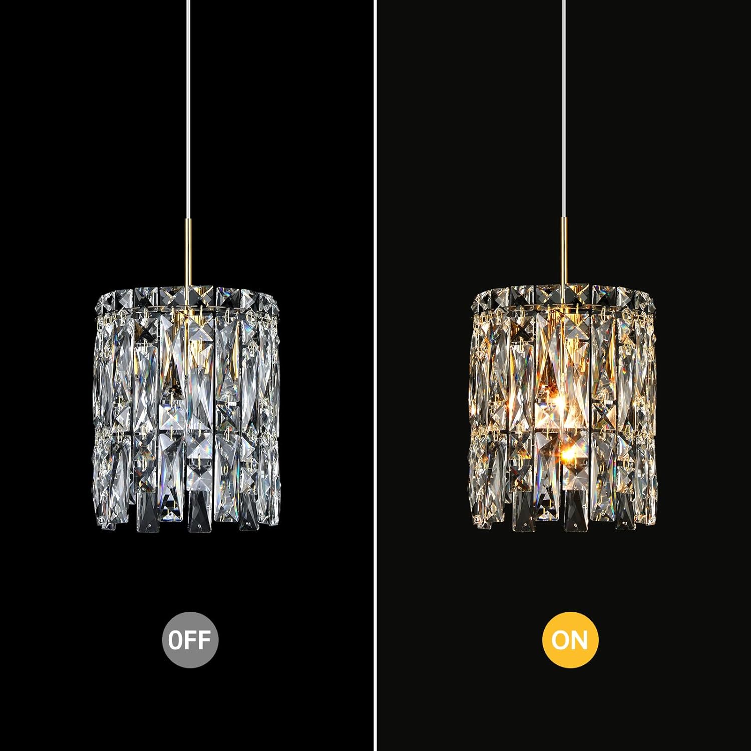Modern Gold Crystal Pendant Light with E12 Base – Adjustable Height Luxury Hanging Light for Kitchen Island, Dining Room, Bedroom