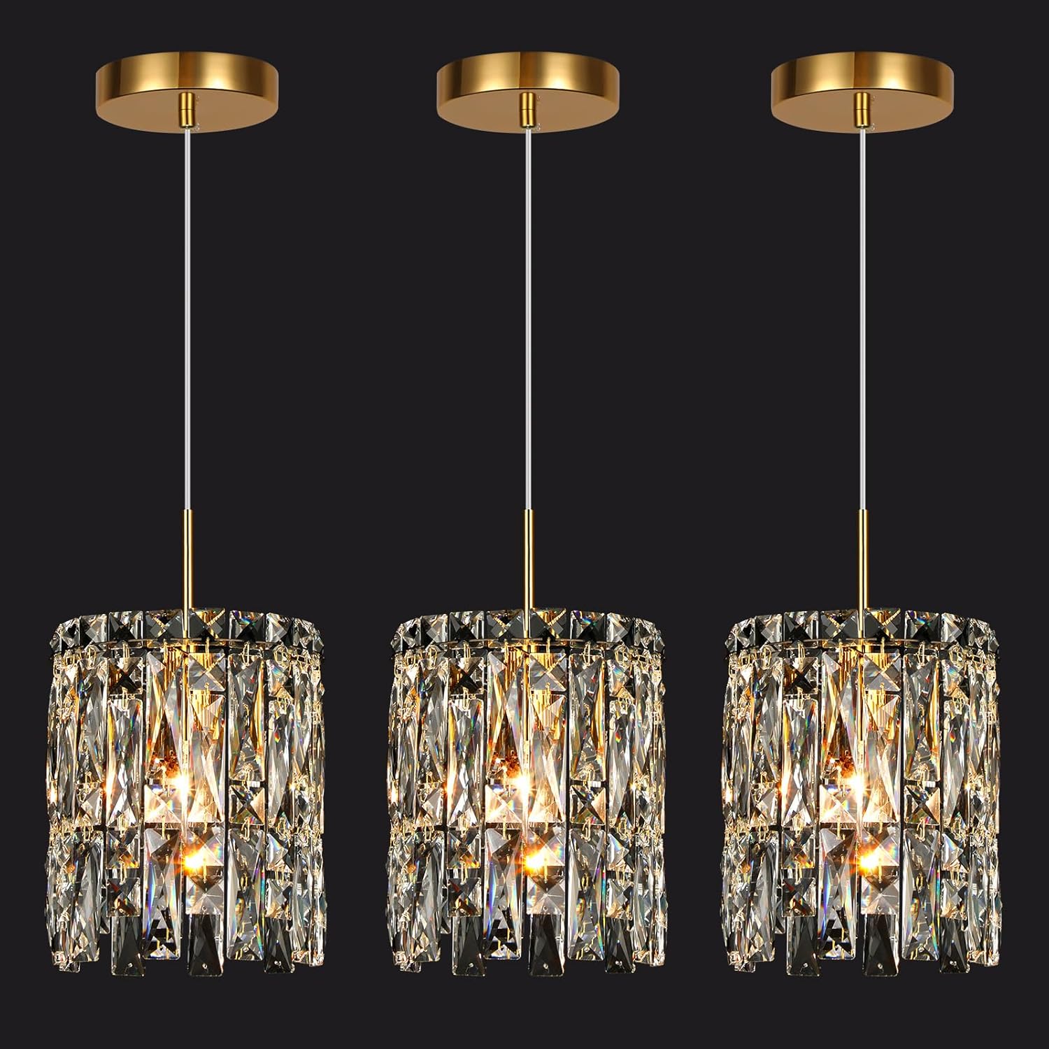 Modern Gold Crystal Pendant Light with E12 Base – Adjustable Height Luxury Hanging Light for Kitchen Island, Dining Room, Bedroom