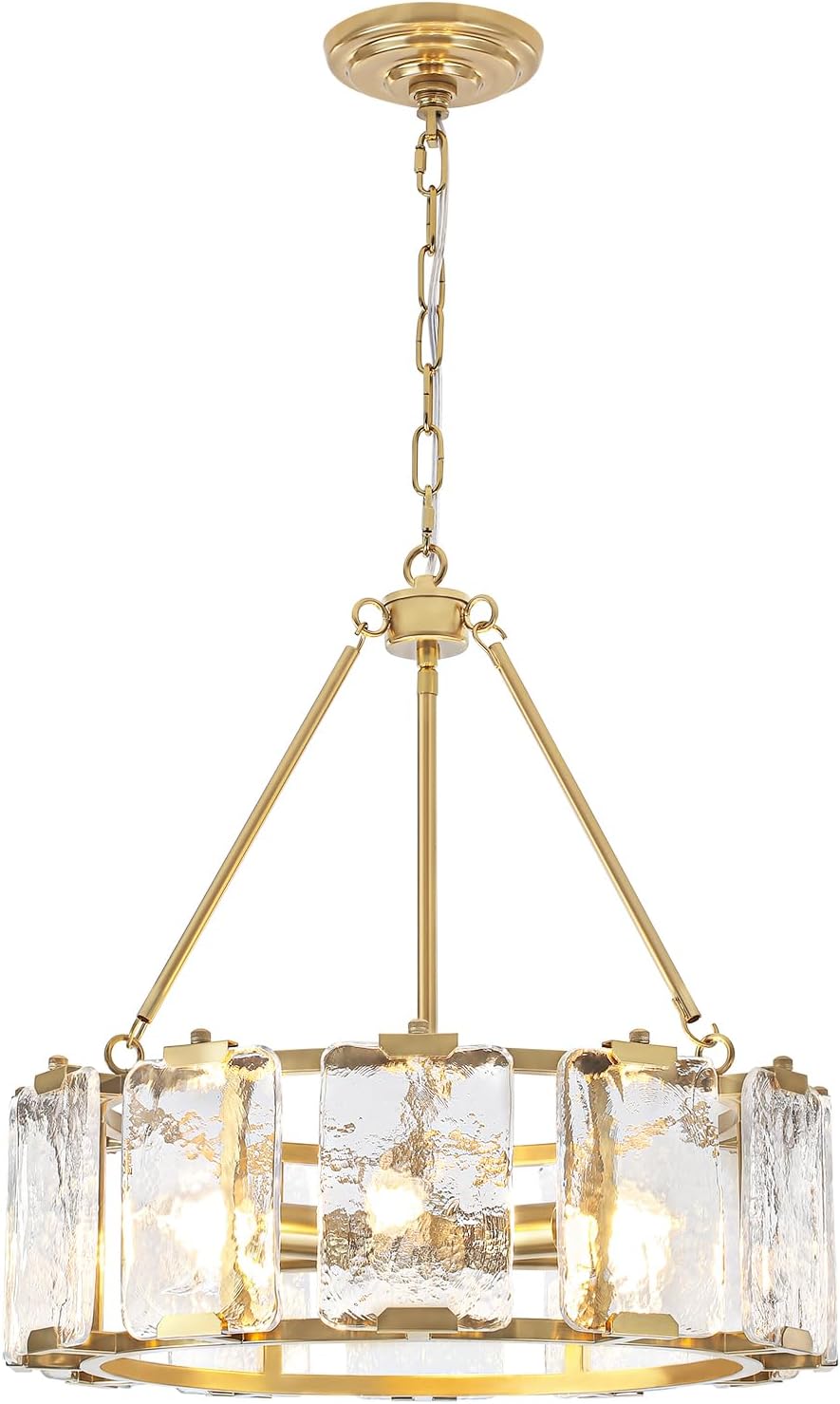 Modern Gold Round Crystal Chandelier with E12 Base – Adjustable Height Luxury Pendant Light Fixture