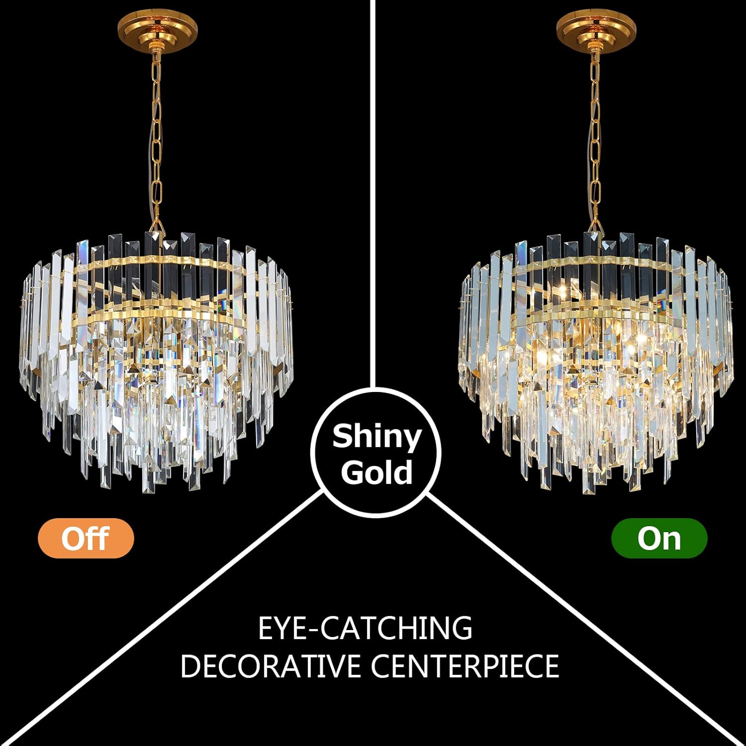 Modern Luxury Gold Crystal Chandelier with Adjustable Height, Round Multi-Tier LED Dimmable Pendant Ceiling Light for Living Room Villa Hotel