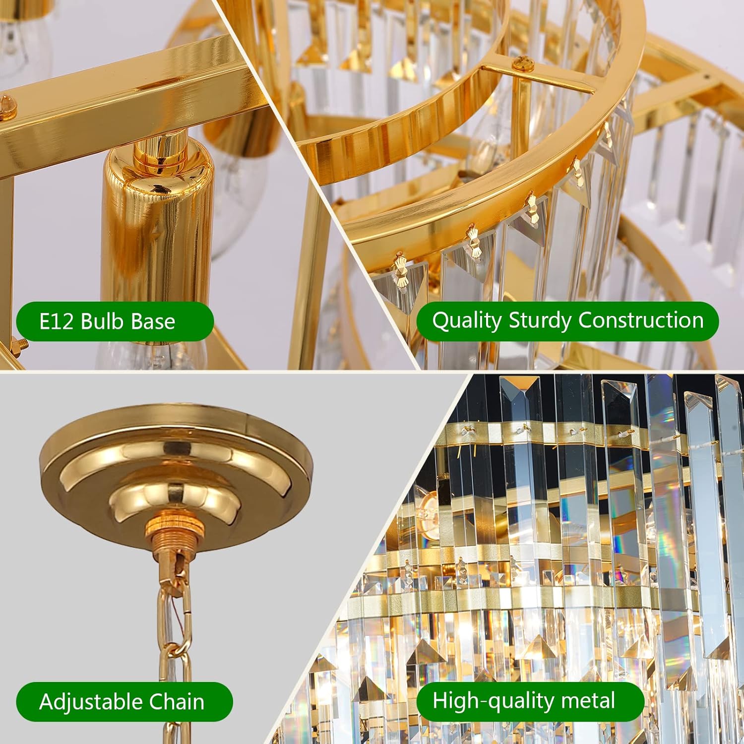 Modern Luxury Gold Crystal Chandelier with Adjustable Height, Round Multi-Tier LED Dimmable Pendant Ceiling Light for Living Room Villa Hotel
