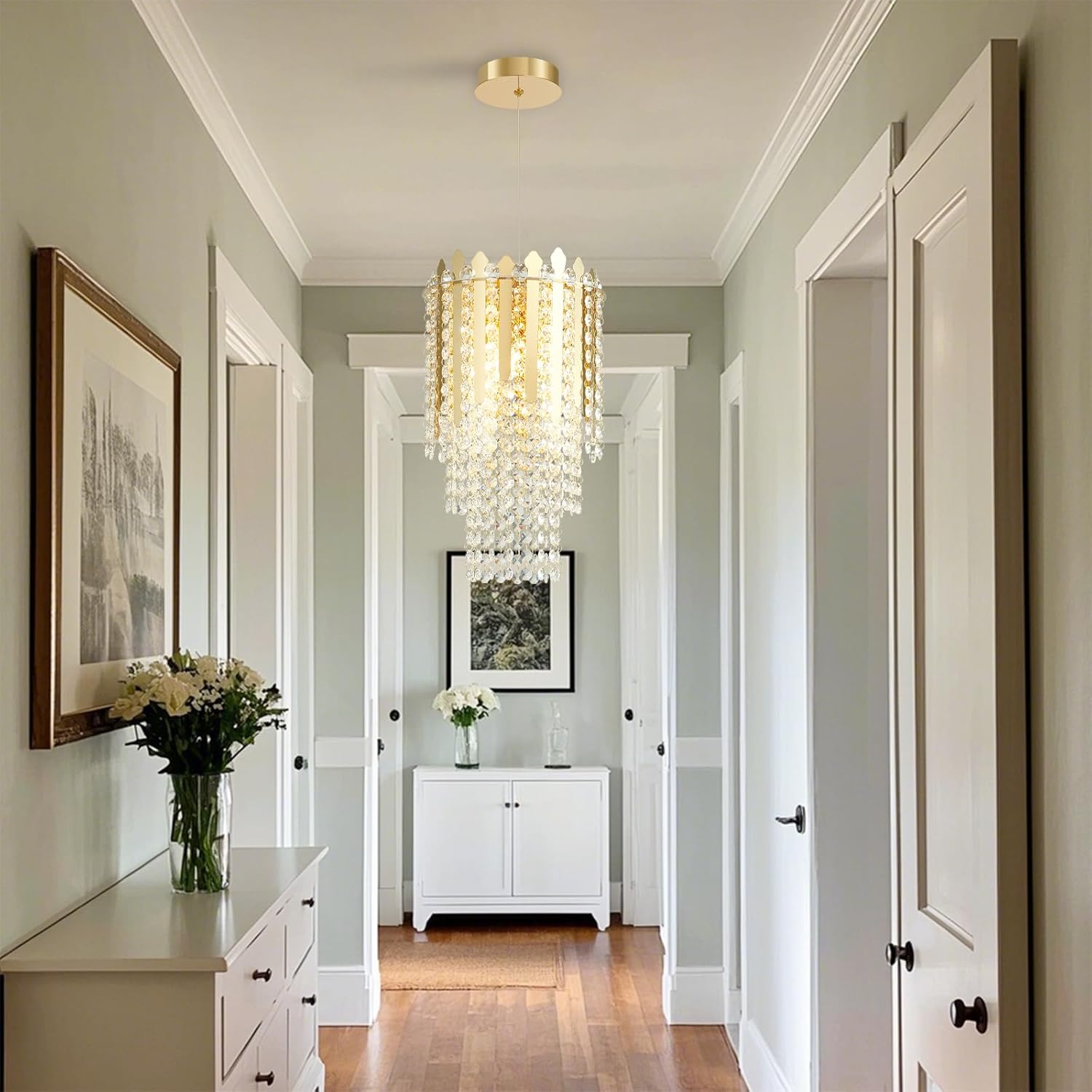 Mini Gold Crystal Chandelier Pendant Light - Adjustable LED Ceiling Fixture