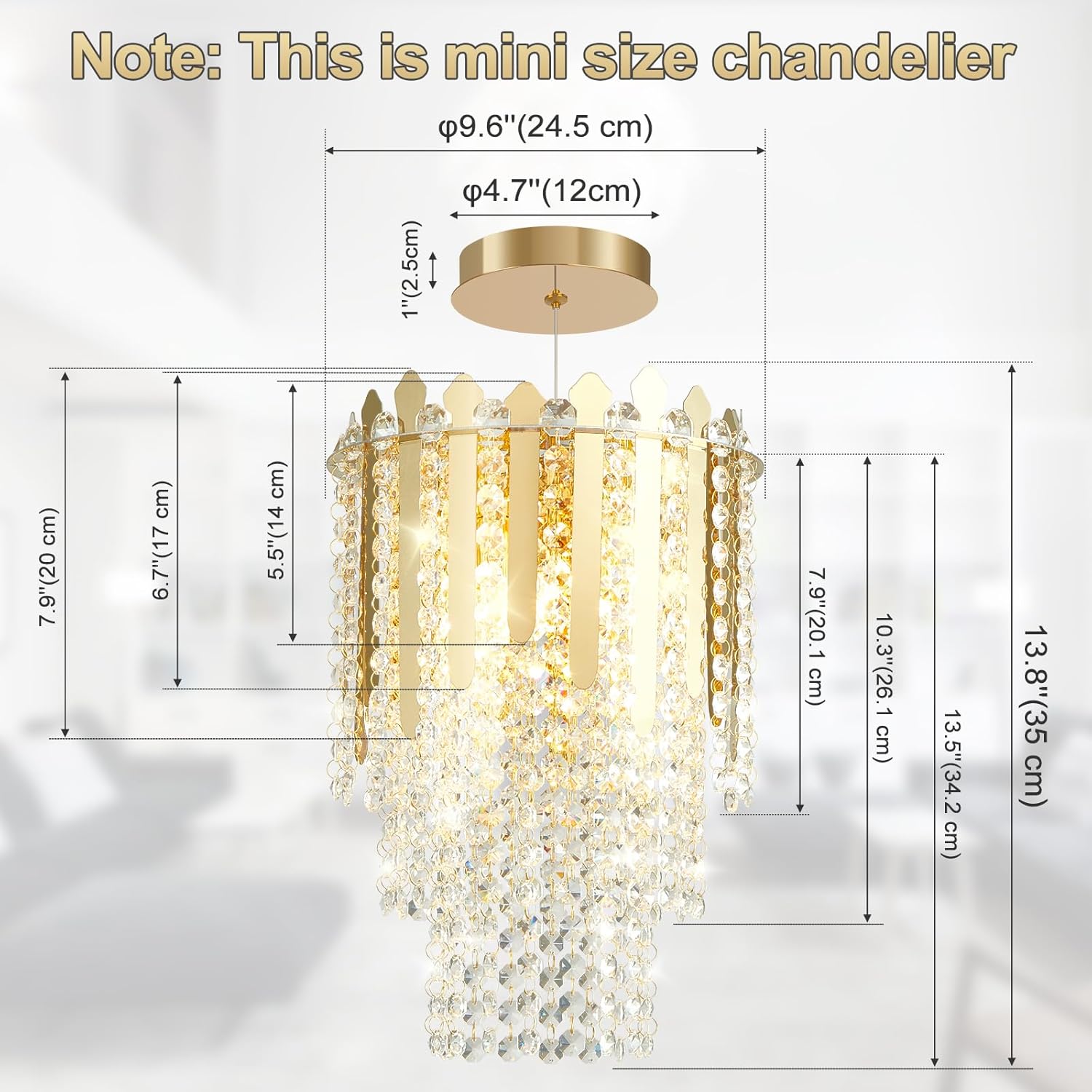 Mini Gold Crystal Chandelier Pendant Light - Adjustable LED Ceiling Fixture