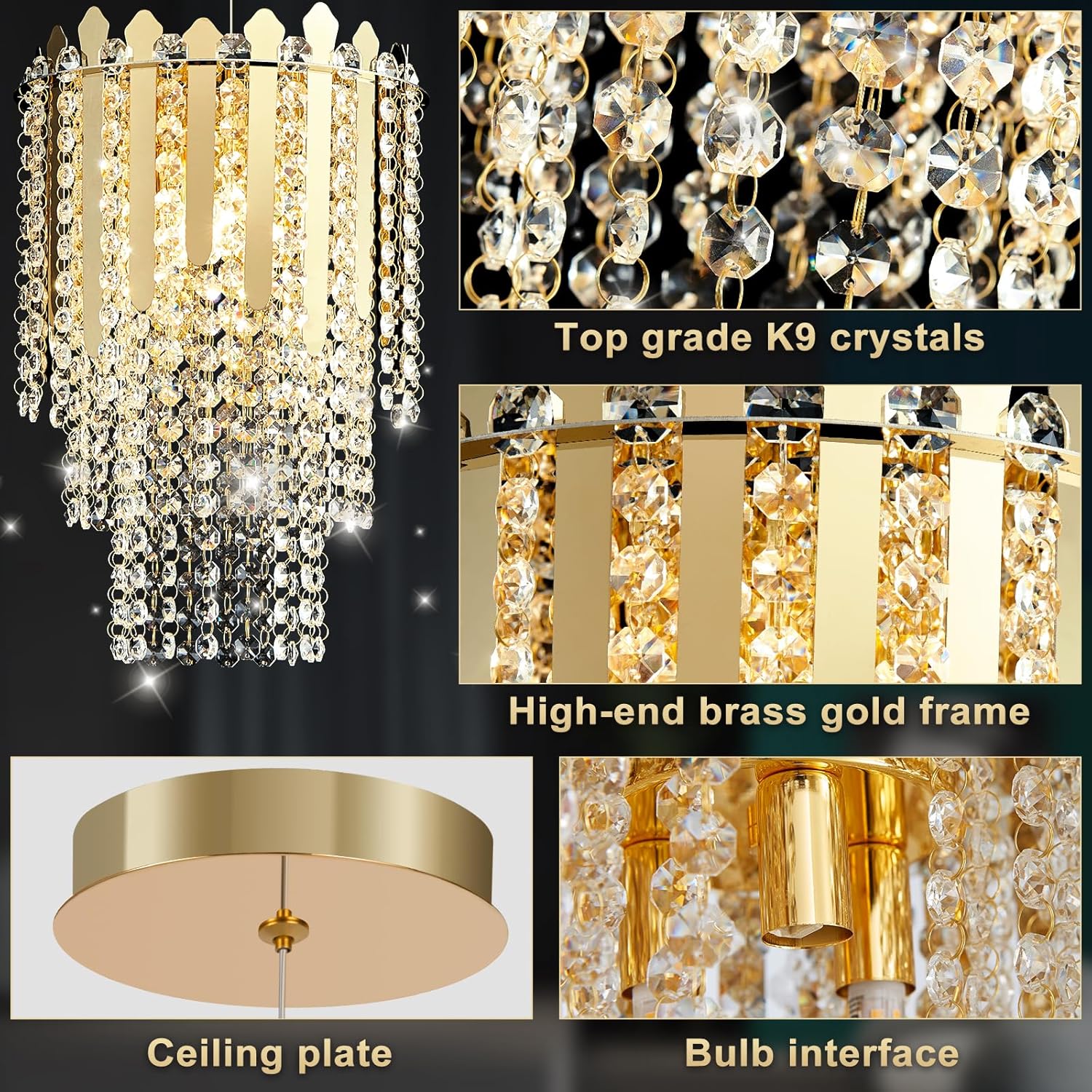 Mini Gold Crystal Chandelier Pendant Light - Adjustable LED Ceiling Fixture