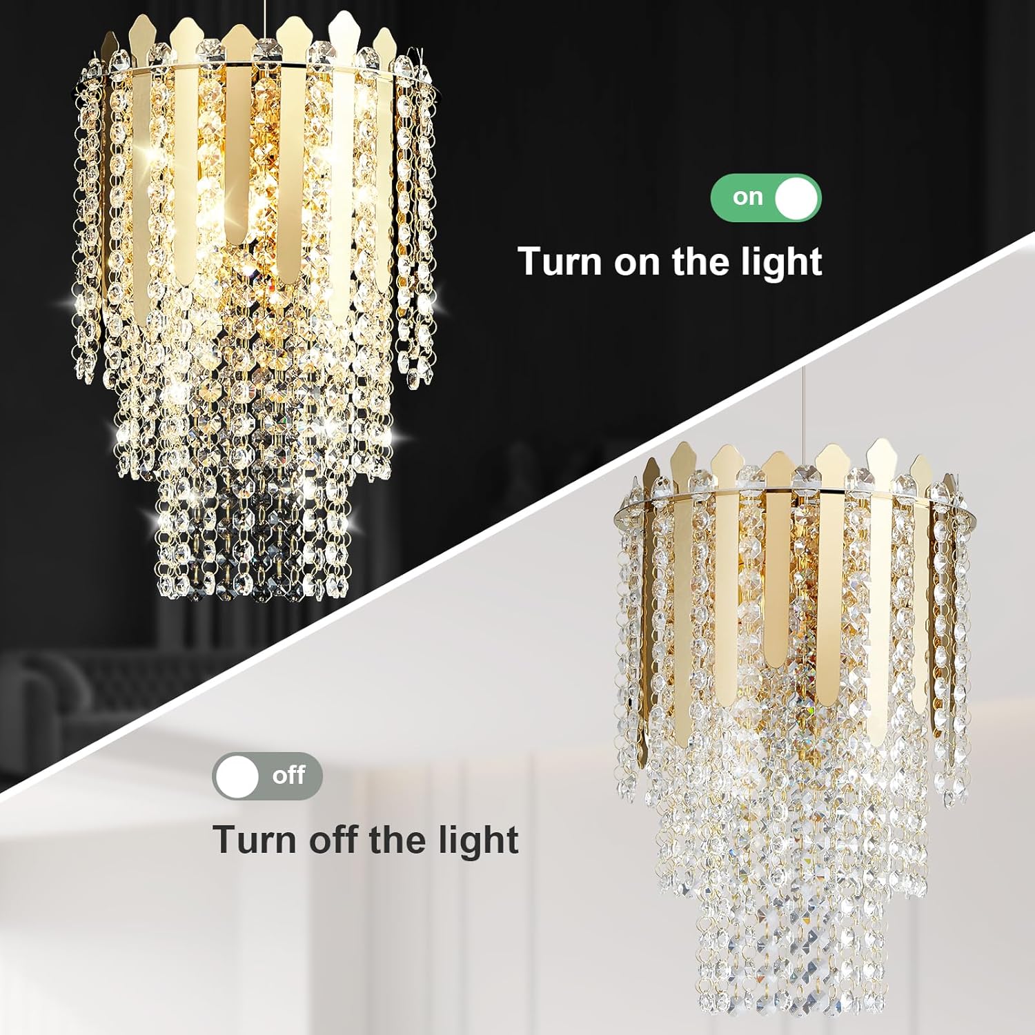 Mini Gold Crystal Chandelier Pendant Light - Adjustable LED Ceiling Fixture