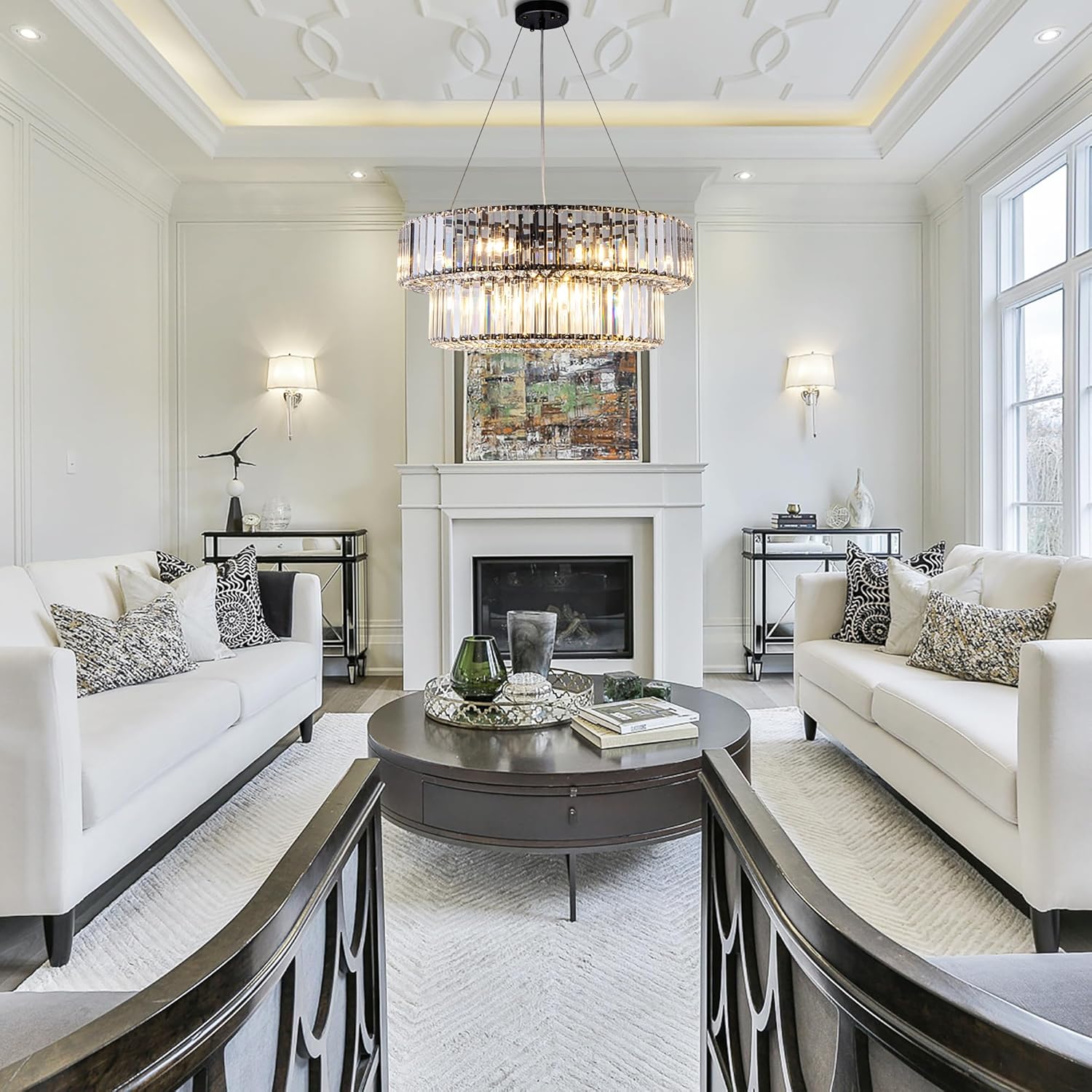 Luxury Double-Tier Crystal Chandelier – 24-Inch Adjustable Modern Round LED Pendant Light