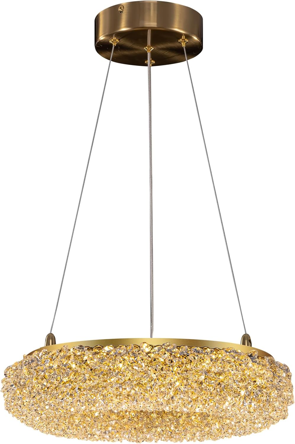 Luxury Round Gold Crystal Pendant Light - Adjustable LED Chandelier for Dining Room