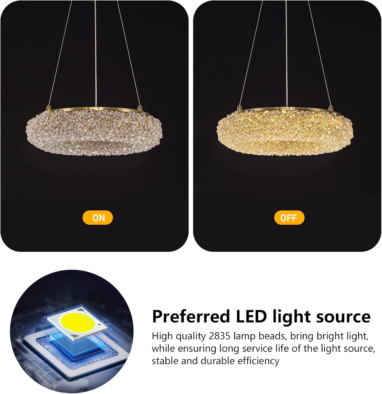 Luxury Round Gold Crystal Pendant Light - Adjustable LED Chandelier for Dining Room