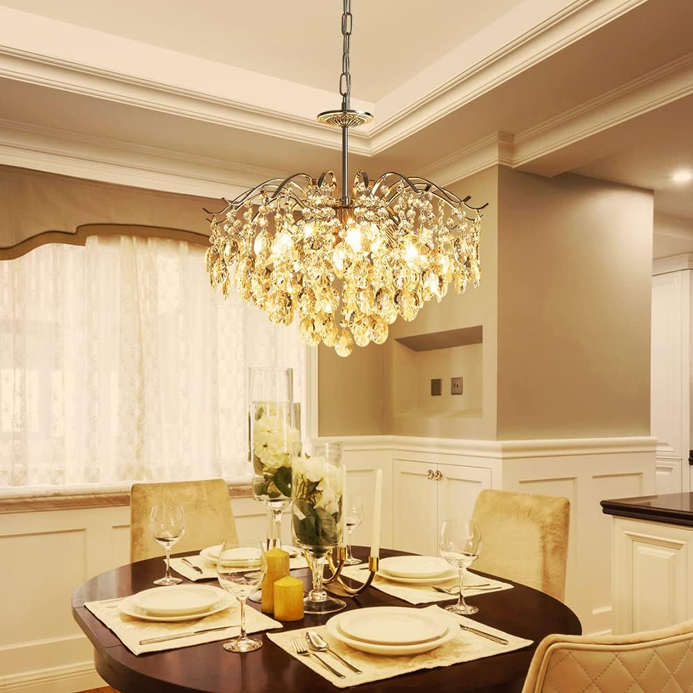 Modern Silver K9 Crystal Chandelier - Adjustable LED Luxury Pendant Light for Dining Room & Living Room