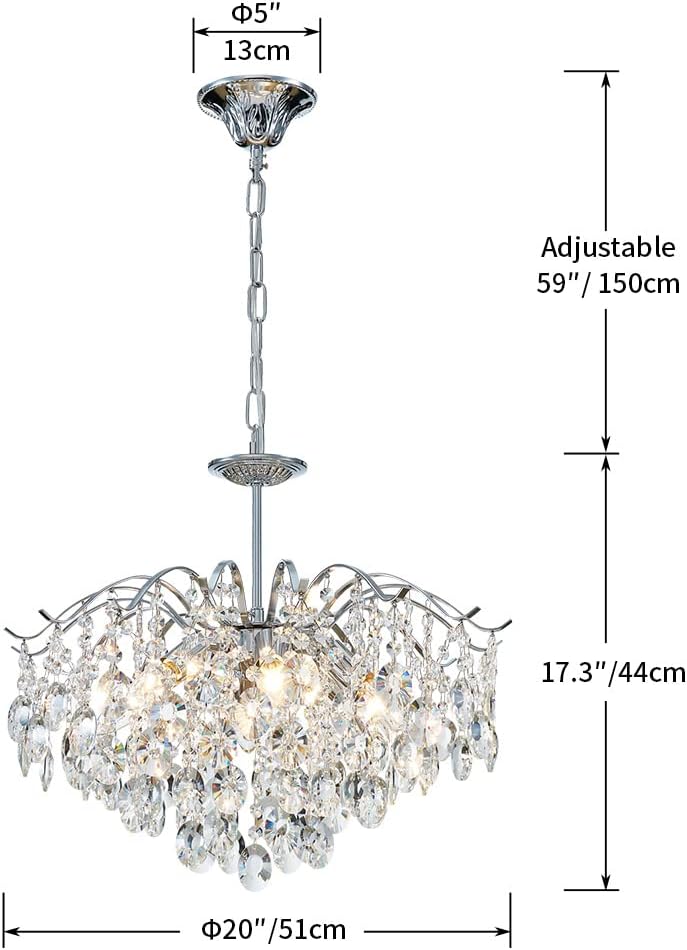 Modern Silver K9 Crystal Chandelier - Adjustable LED Luxury Pendant Light for Dining Room & Living Room