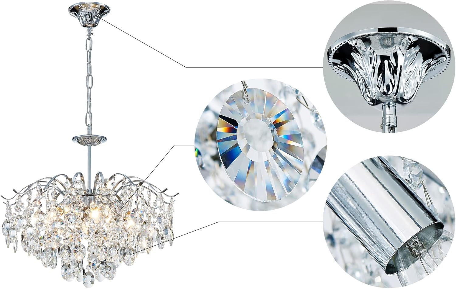 Modern Silver K9 Crystal Chandelier - Adjustable LED Luxury Pendant Light for Dining Room & Living Room