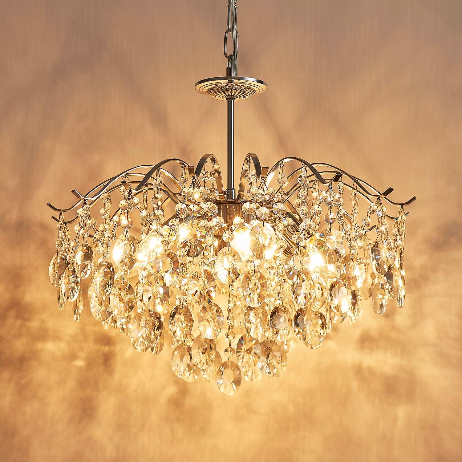 Modern Silver K9 Crystal Chandelier - Adjustable LED Luxury Pendant Light for Dining Room & Living Room