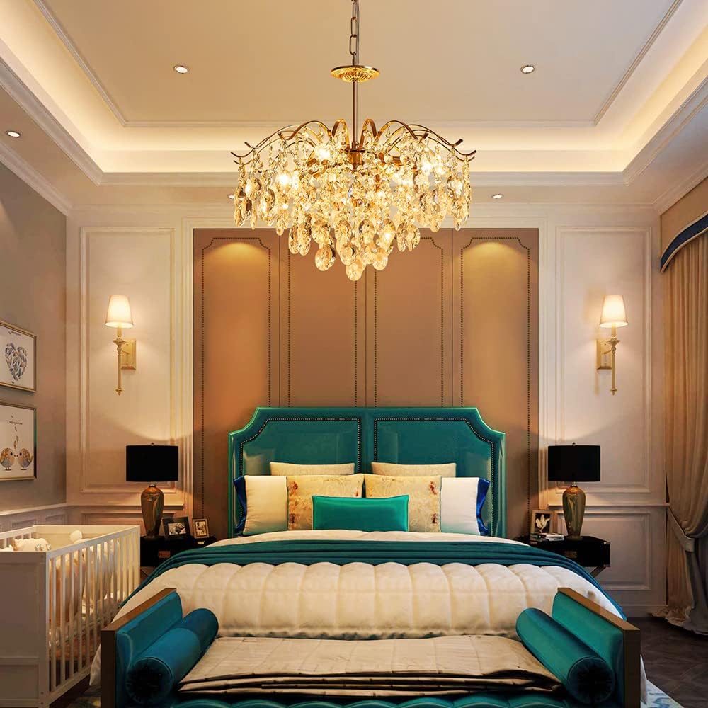 Luxury Gold K9 Crystal Chandelier - Adjustable Modern LED Ceiling Pendant Light