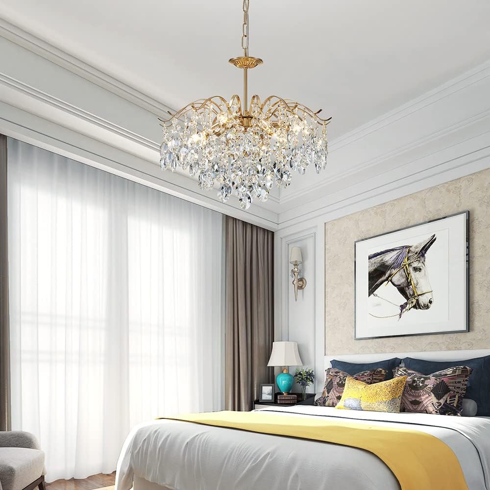 Luxury Gold K9 Crystal Chandelier - Adjustable Modern LED Ceiling Pendant Light