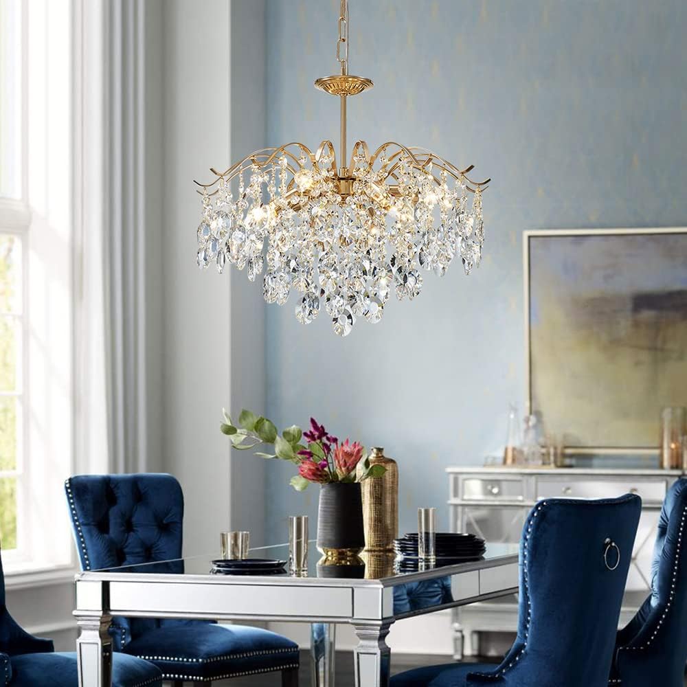 Luxury Gold K9 Crystal Chandelier - Adjustable Modern LED Ceiling Pendant Light