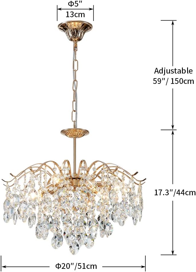Luxury Gold K9 Crystal Chandelier - Adjustable Modern LED Ceiling Pendant Light