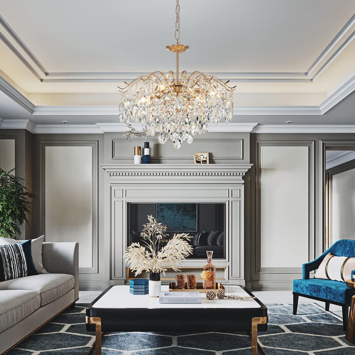 Luxury Gold K9 Crystal Chandelier - Adjustable Modern LED Ceiling Pendant Light