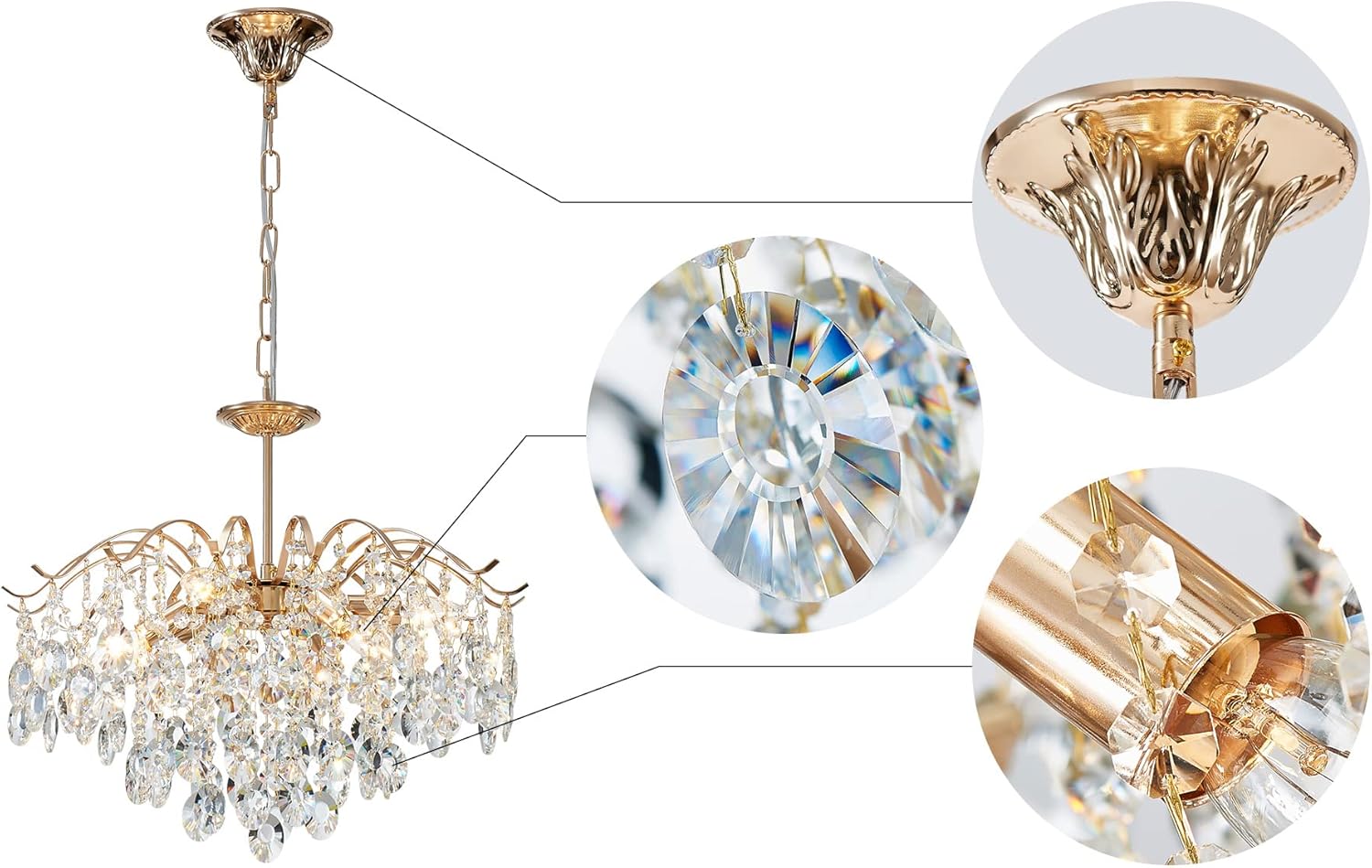 Luxury Gold K9 Crystal Chandelier - Adjustable Modern LED Ceiling Pendant Light