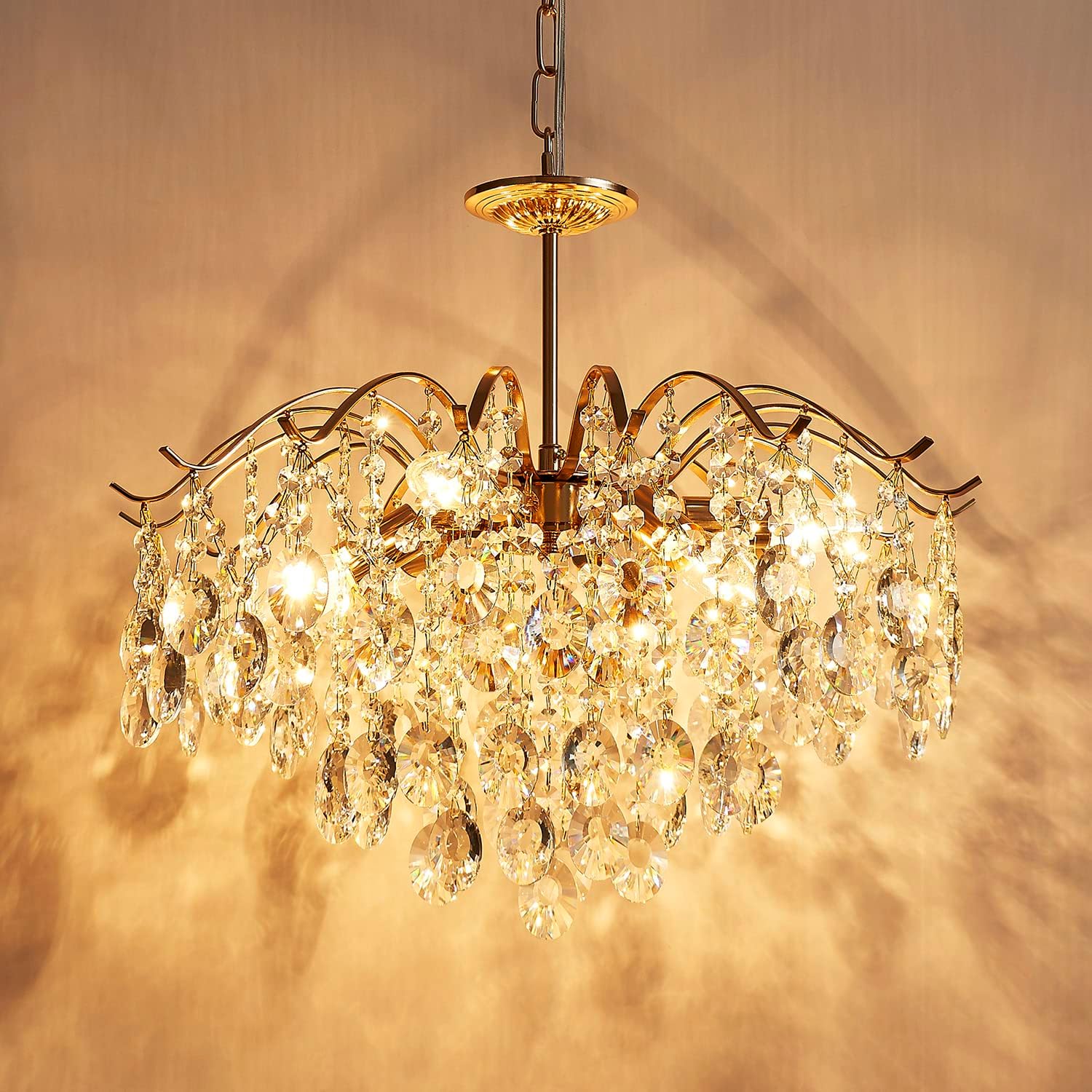 Luxury Gold K9 Crystal Chandelier - Adjustable Modern LED Ceiling Pendant Light