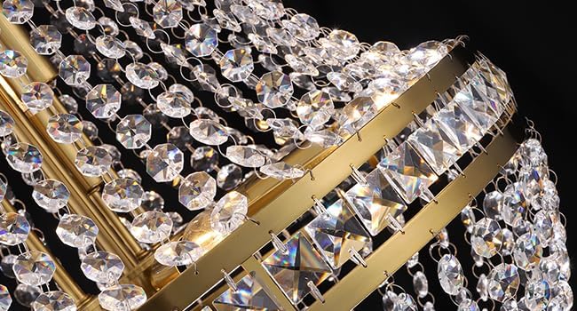 20in Gold Crystal Chandelier Pendant Light - Adjustable Multi-Tier Elegant Design