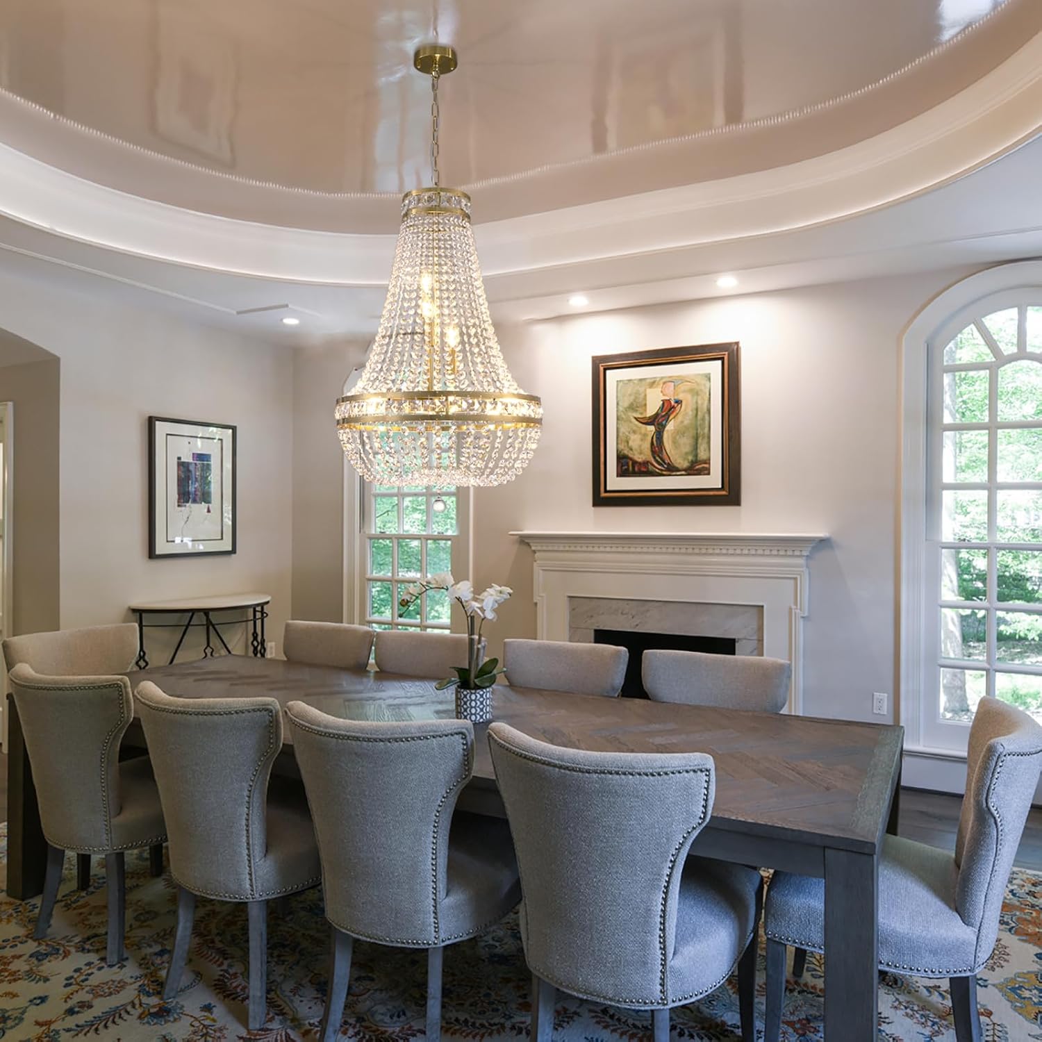 20in Gold Crystal Chandelier Pendant Light - Adjustable Multi-Tier Elegant Design