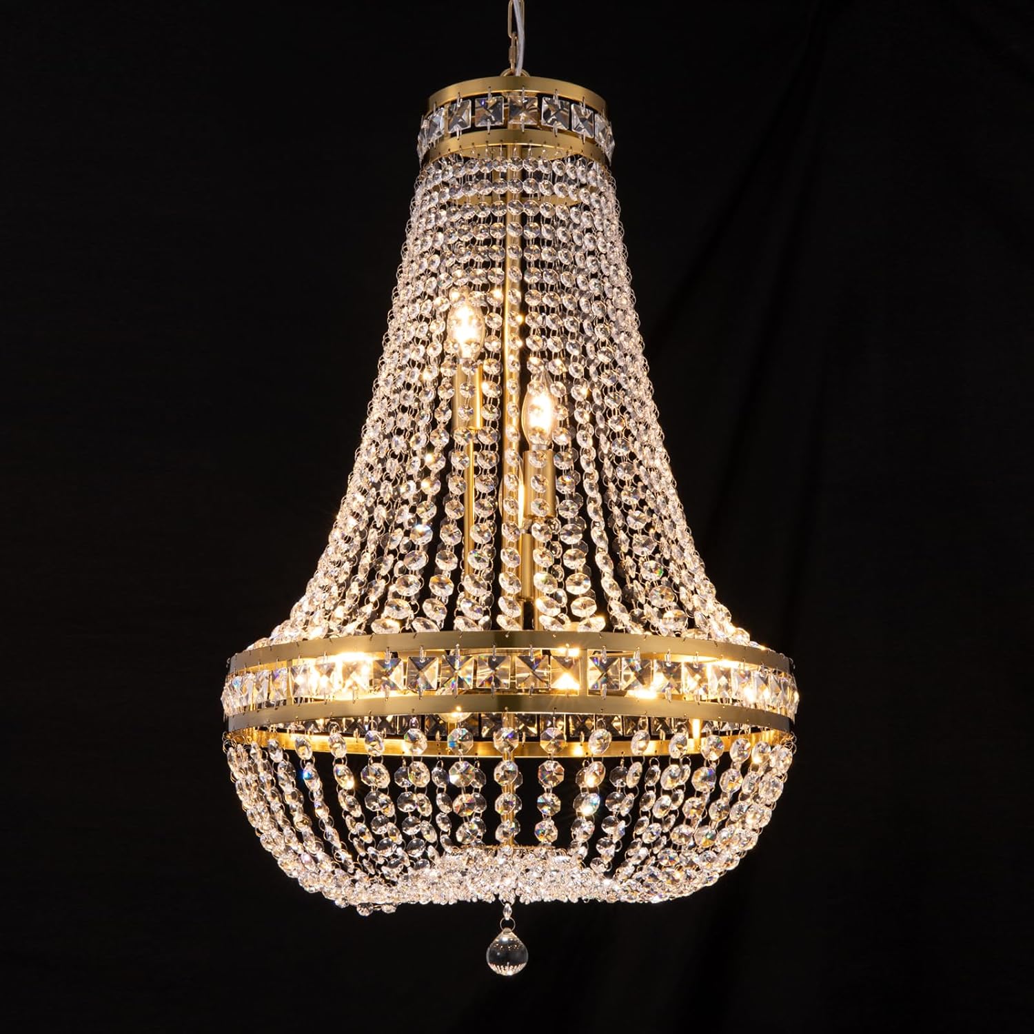 20in Gold Crystal Chandelier Pendant Light - Adjustable Multi-Tier Elegant Design