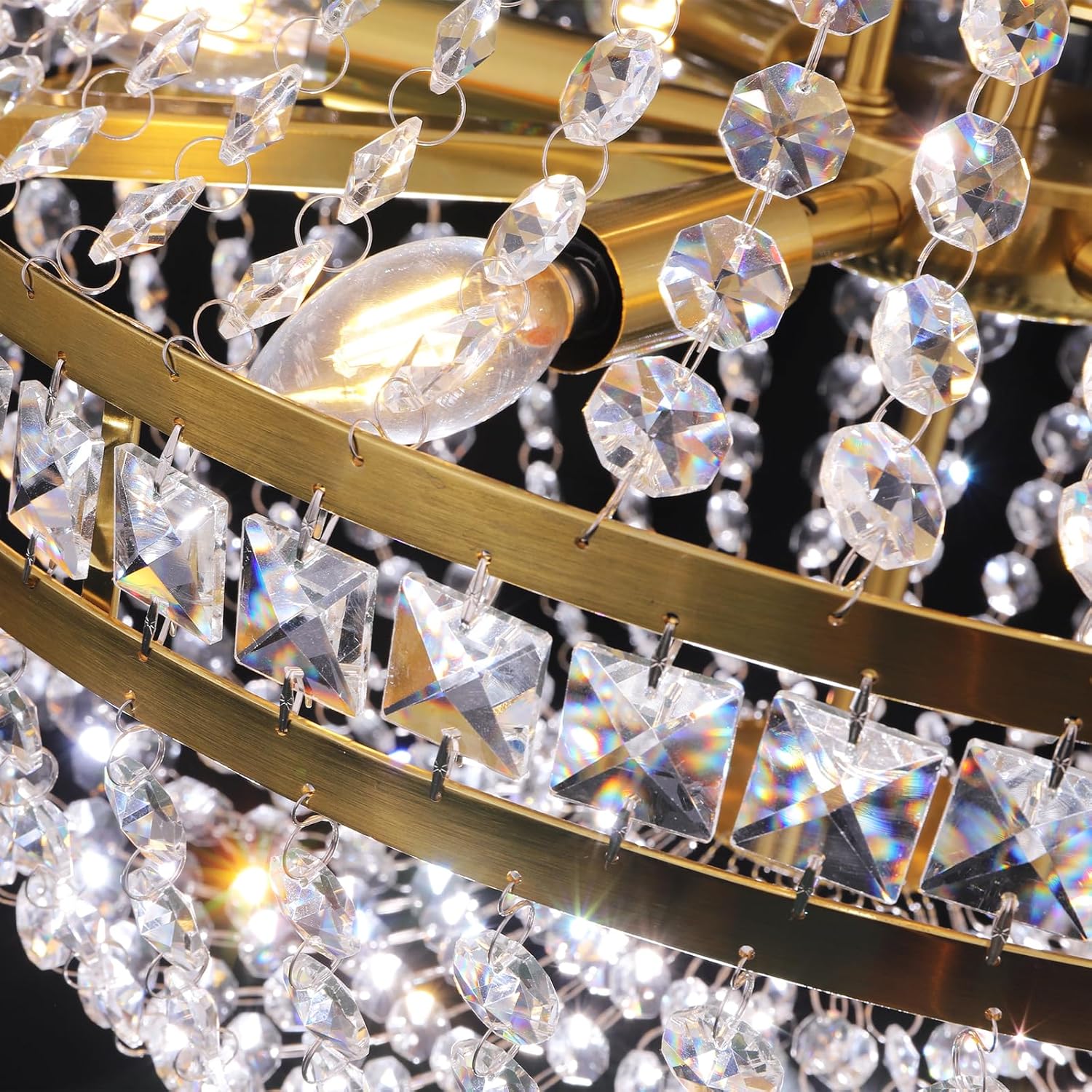 20in Gold Crystal Chandelier Pendant Light - Adjustable Multi-Tier Elegant Design