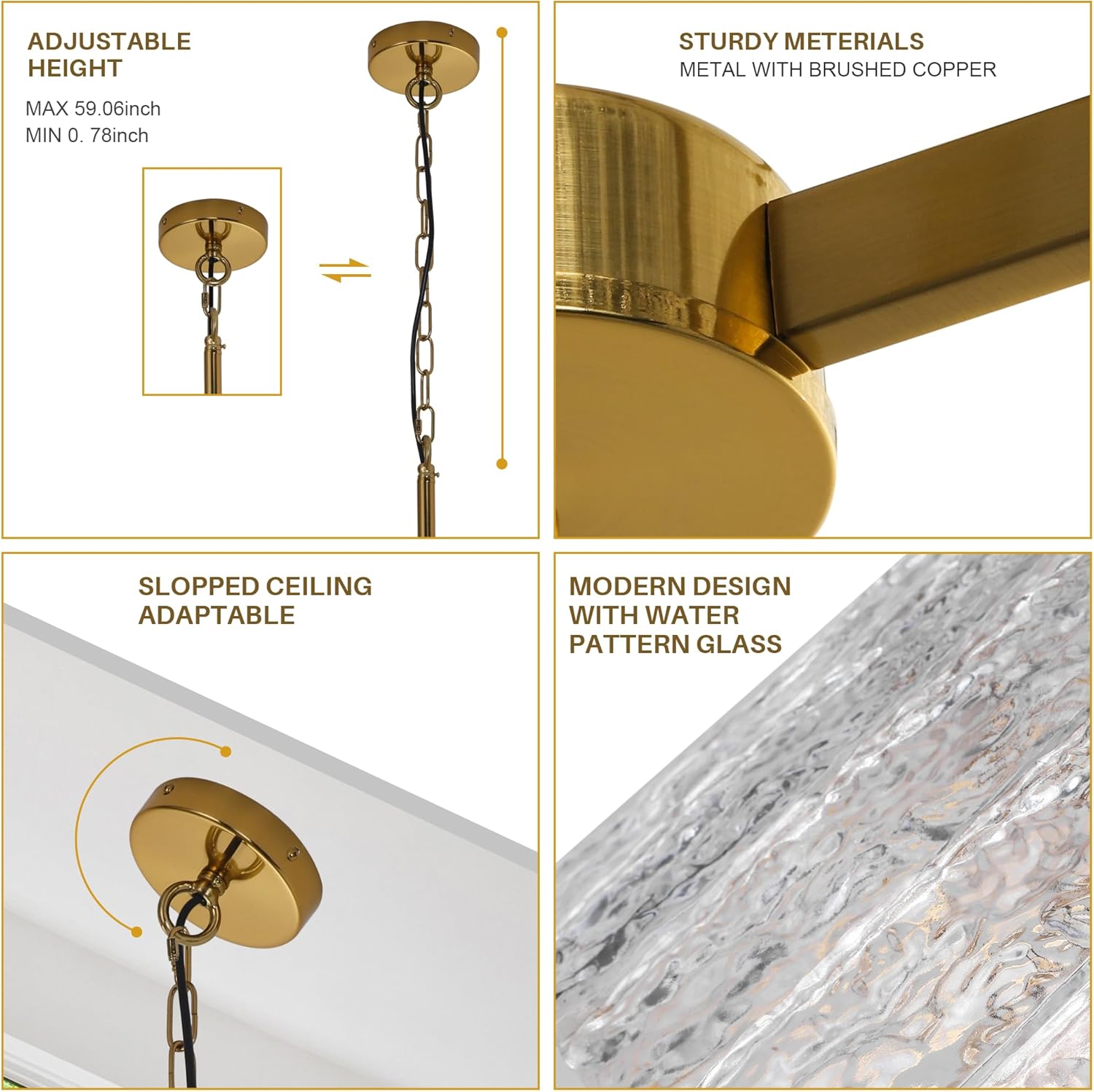 Modern Luxury Gold Round Crystal Chandelier - Adjustable Pendant Light with Water Pattern K9 Glass, E26 Base