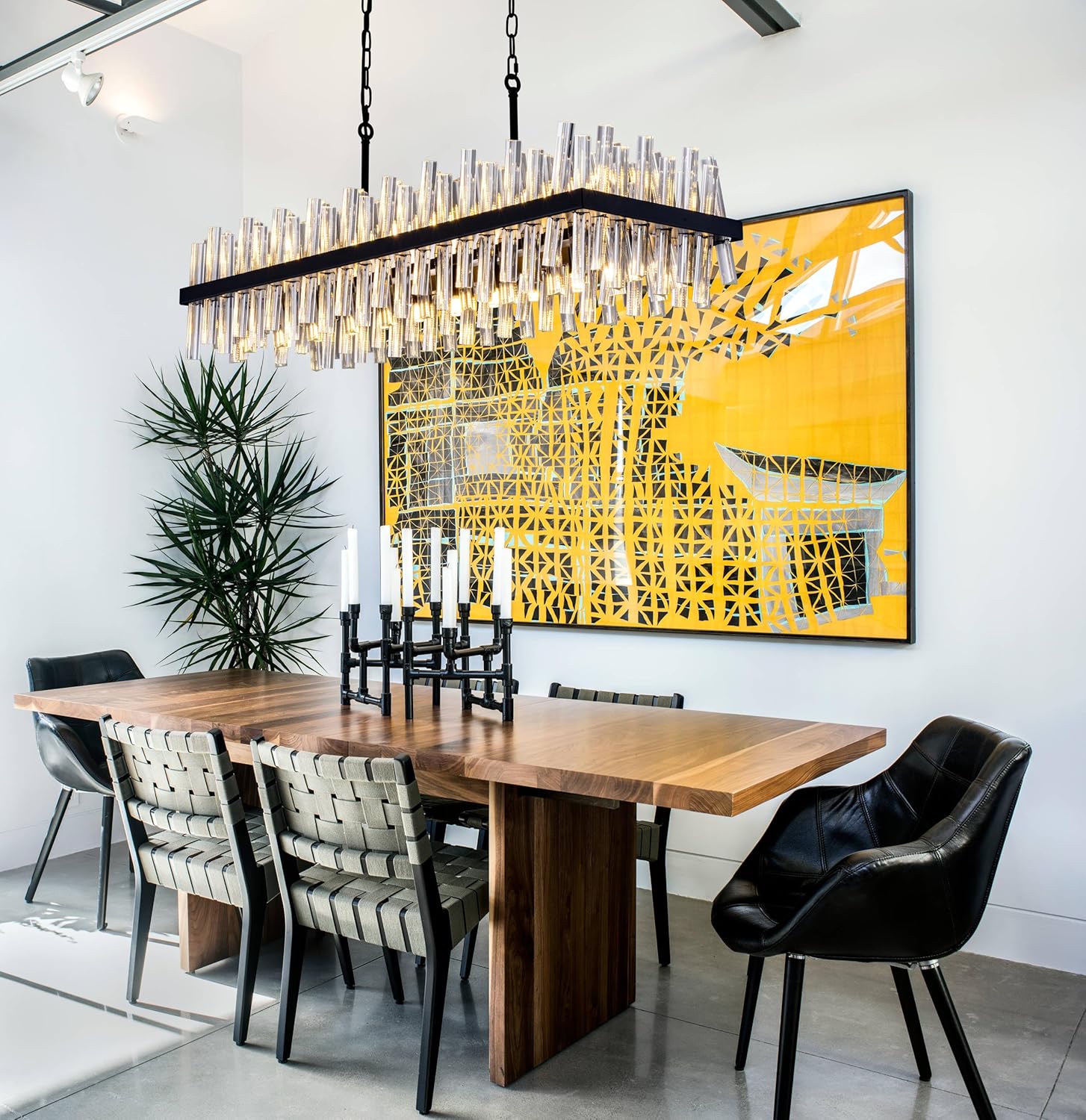 Modern Linear Crystal Chandelier – 43.7” Adjustable Rectangle LED Pendant Light for Dining Room