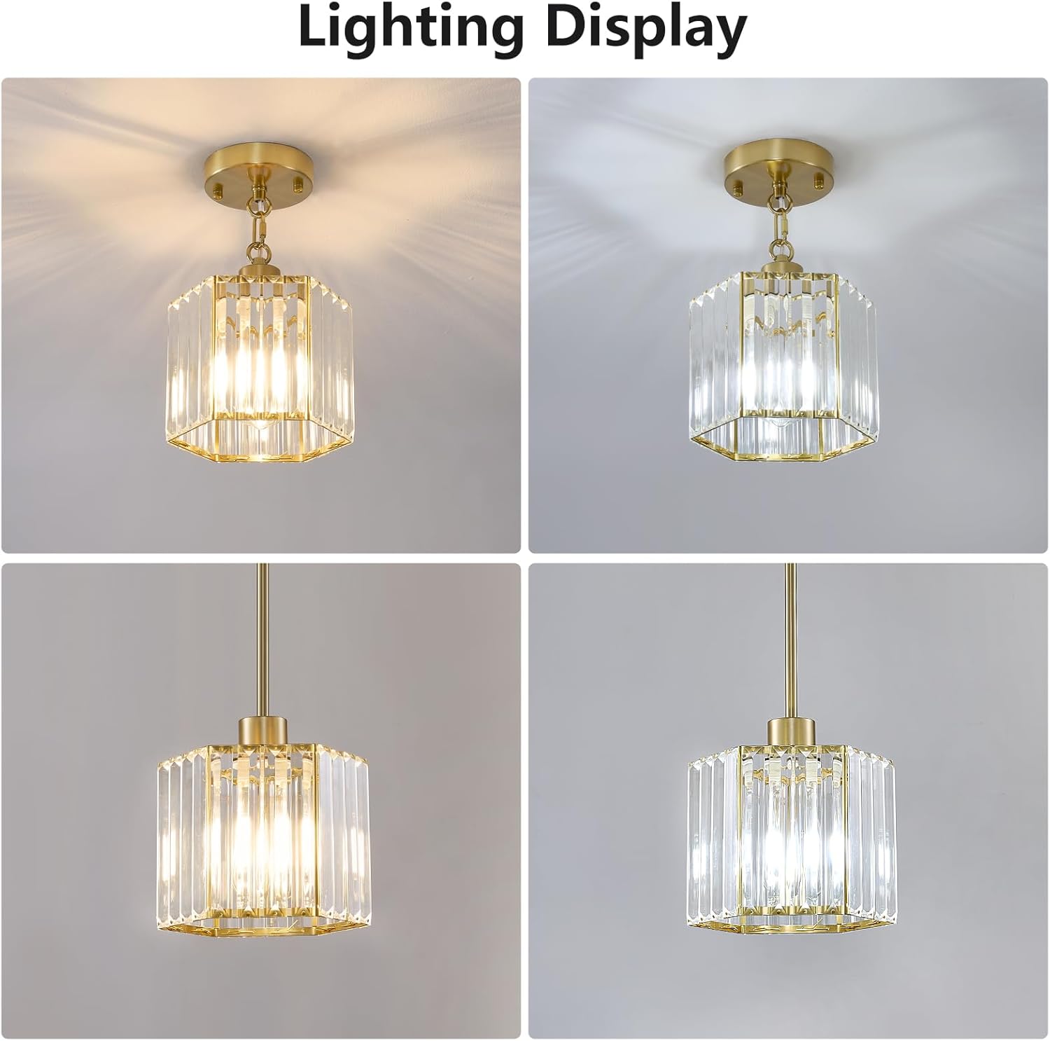 Modern Gold Crystal Pendant Light E26 Adjustable Rod Kitchen Island Hanging Lamp