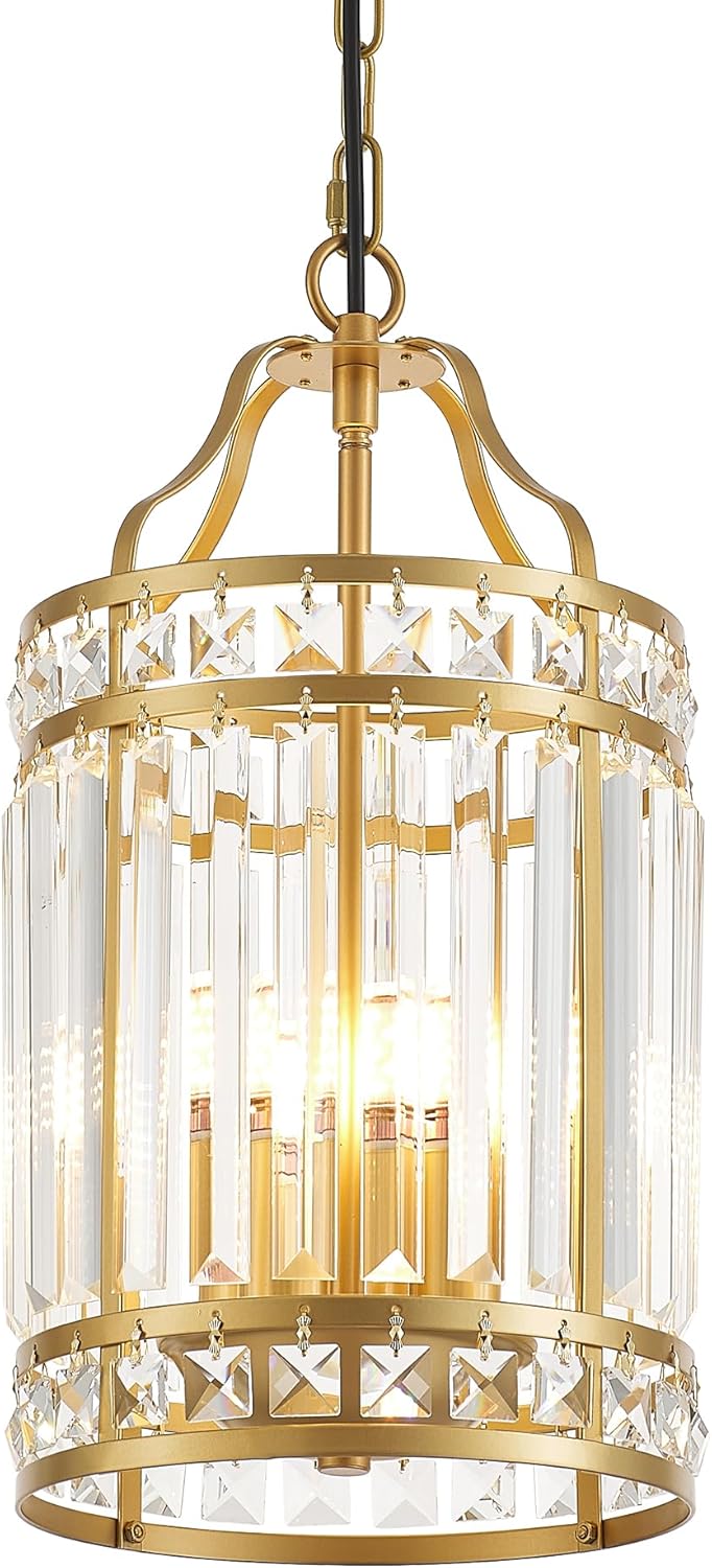 Modern Gold Crystal Pendant Light Adjustable Round Luxury Ceiling Hanging Lamp