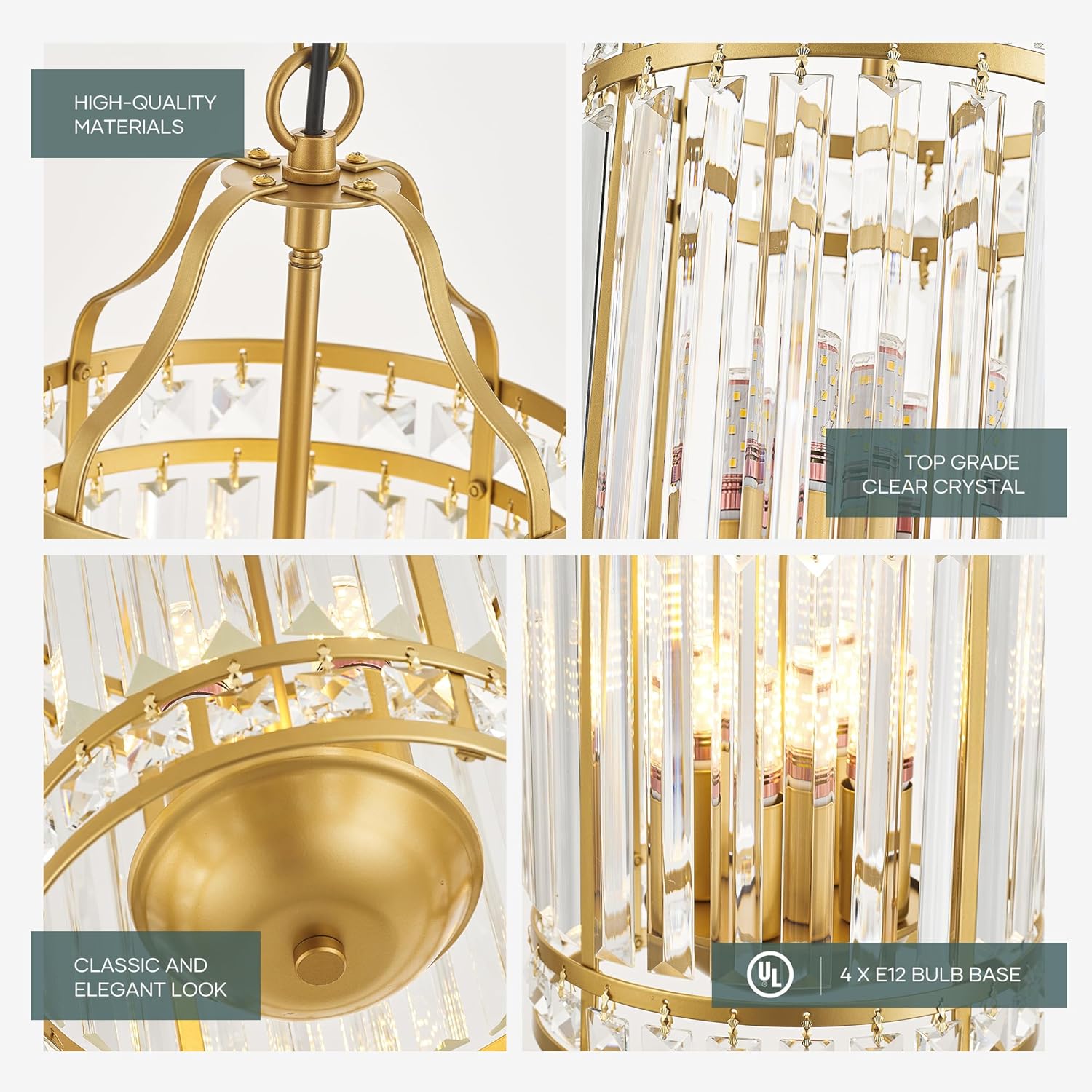 Modern Gold Crystal Pendant Light Adjustable Round Luxury Ceiling Hanging Lamp
