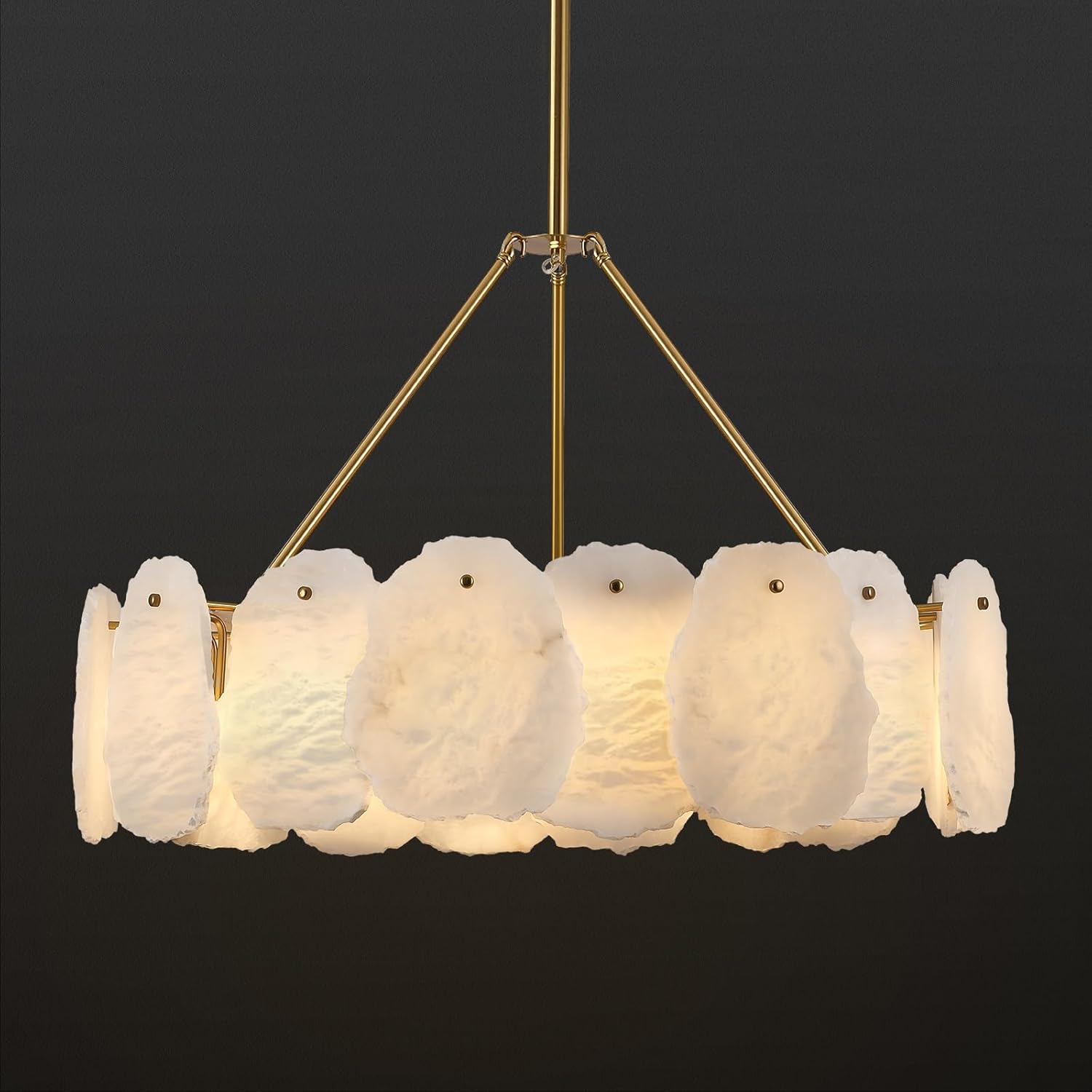 Modern Gold Alabaster Pendant Chandelier 24 Inch Adjustable Ceiling Light for Dining Room