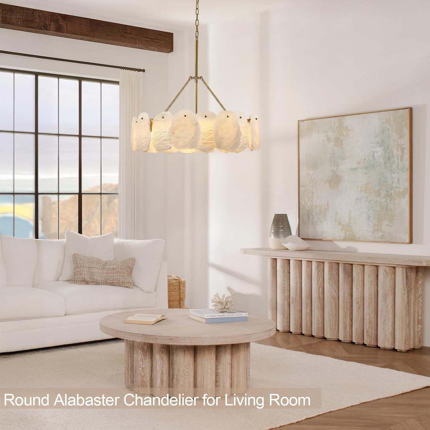 Modern Gold Alabaster Pendant Chandelier 24 Inch Adjustable Ceiling Light for Dining Room