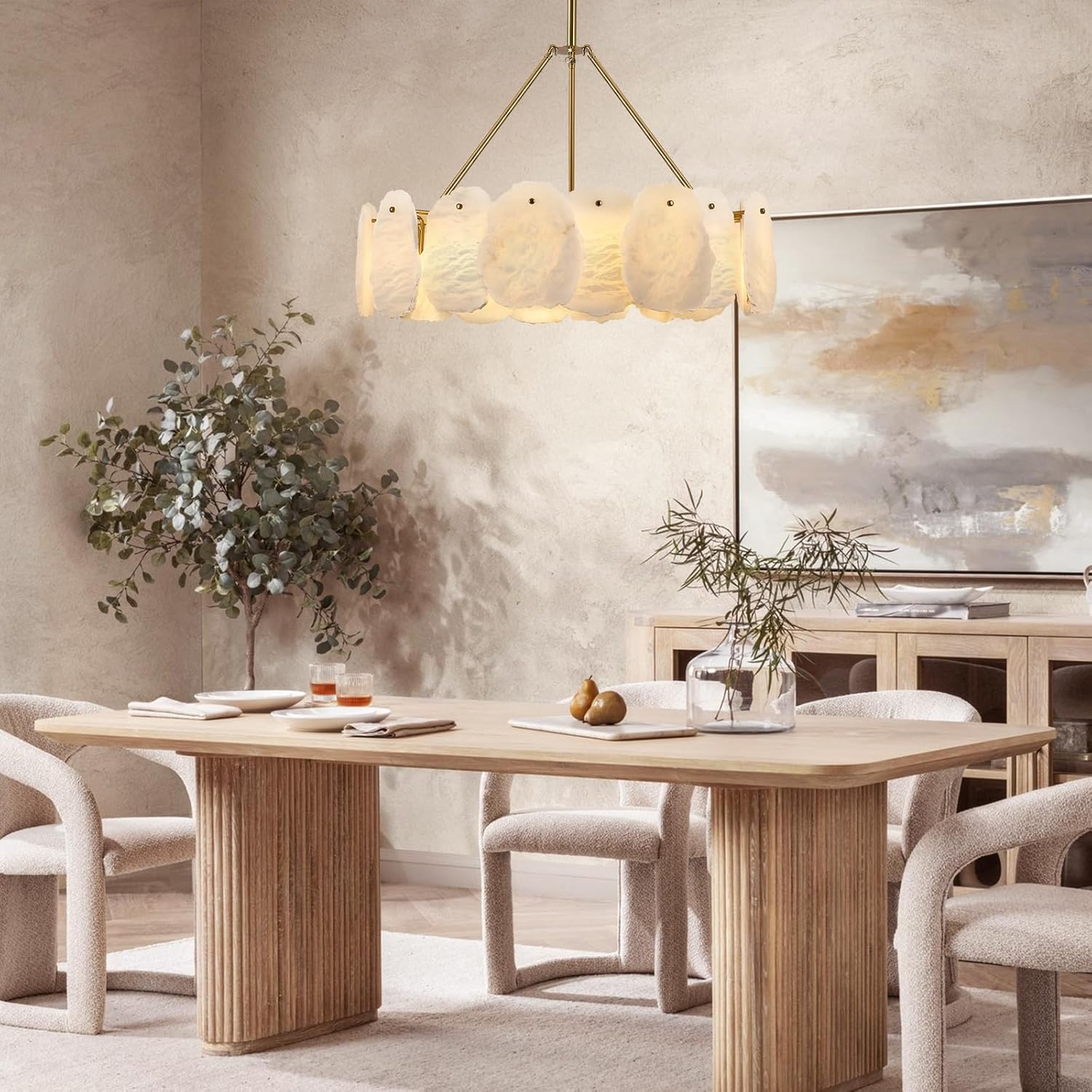 Modern Gold Alabaster Pendant Chandelier 24 Inch Adjustable Ceiling Light for Dining Room
