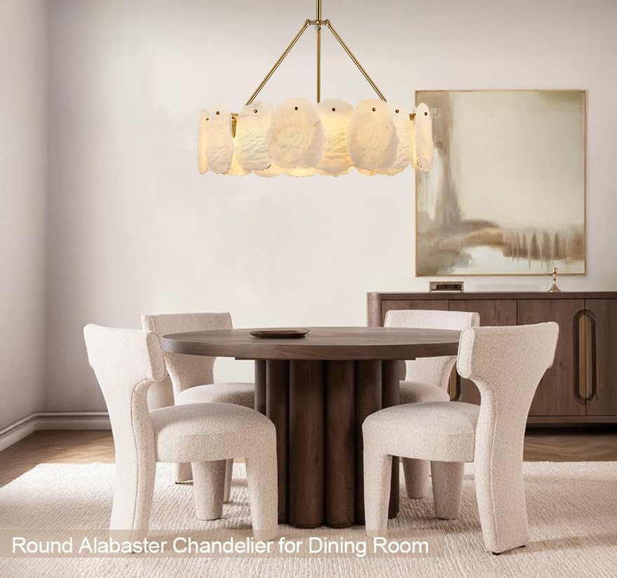 Modern Gold Alabaster Pendant Chandelier 24 Inch Adjustable Ceiling Light for Dining Room