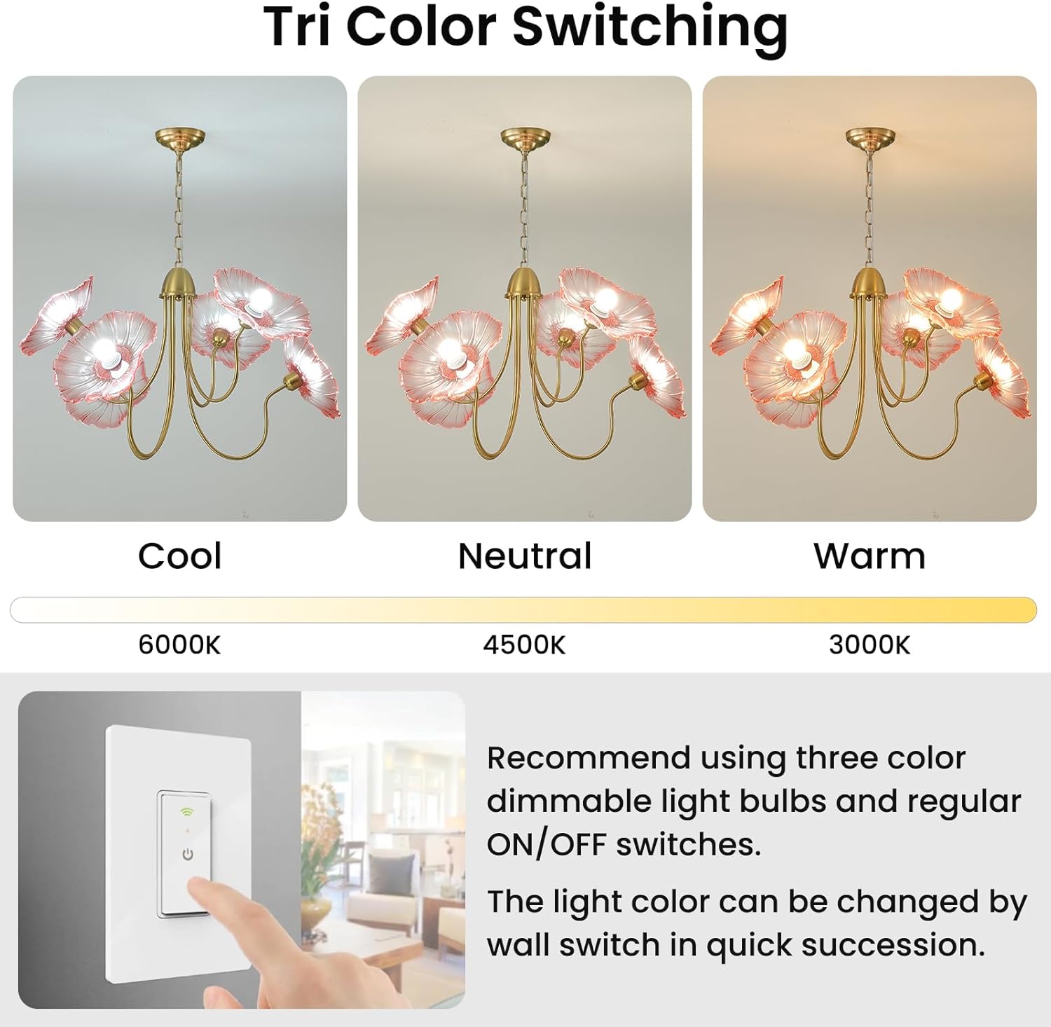 6-Light Pink Lotus Leaf Glass Chandelier – Artistic Brass Pendant Light with Tri-Color Dimming