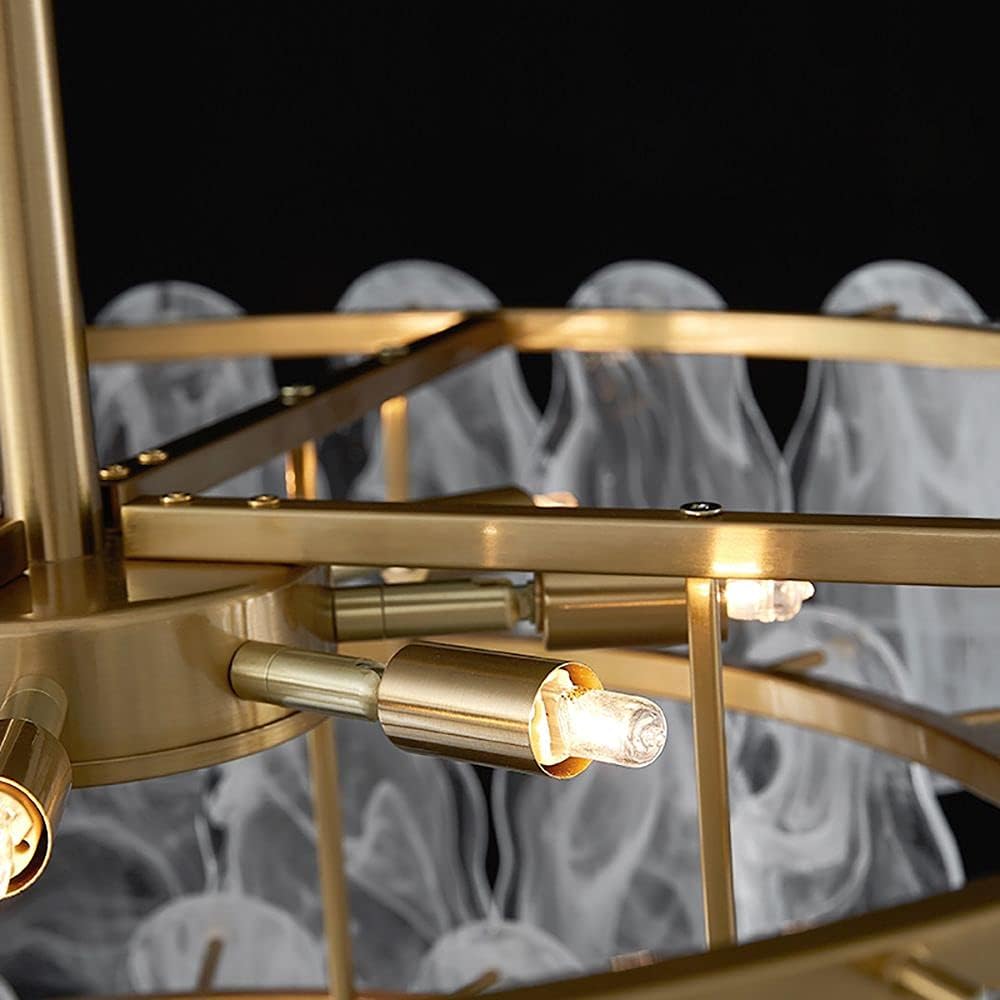 Luxury Tiered Glass Leaf Chandelier – Artistic Gold Semi-Flush Ceiling Light Fixture