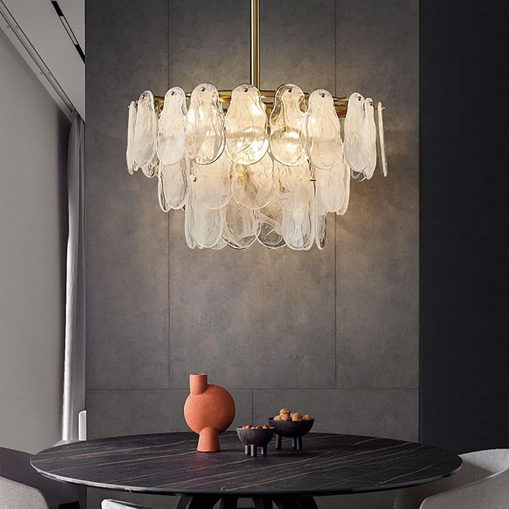 Luxury Tiered Glass Leaf Chandelier – Artistic Gold Semi-Flush Ceiling Light Fixture