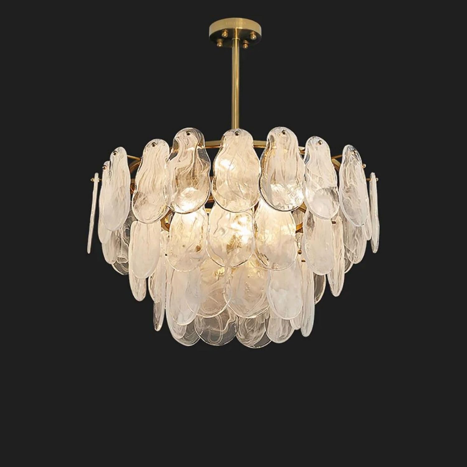 Luxury Tiered Glass Leaf Chandelier – Artistic Gold Semi-Flush Ceiling Light Fixture