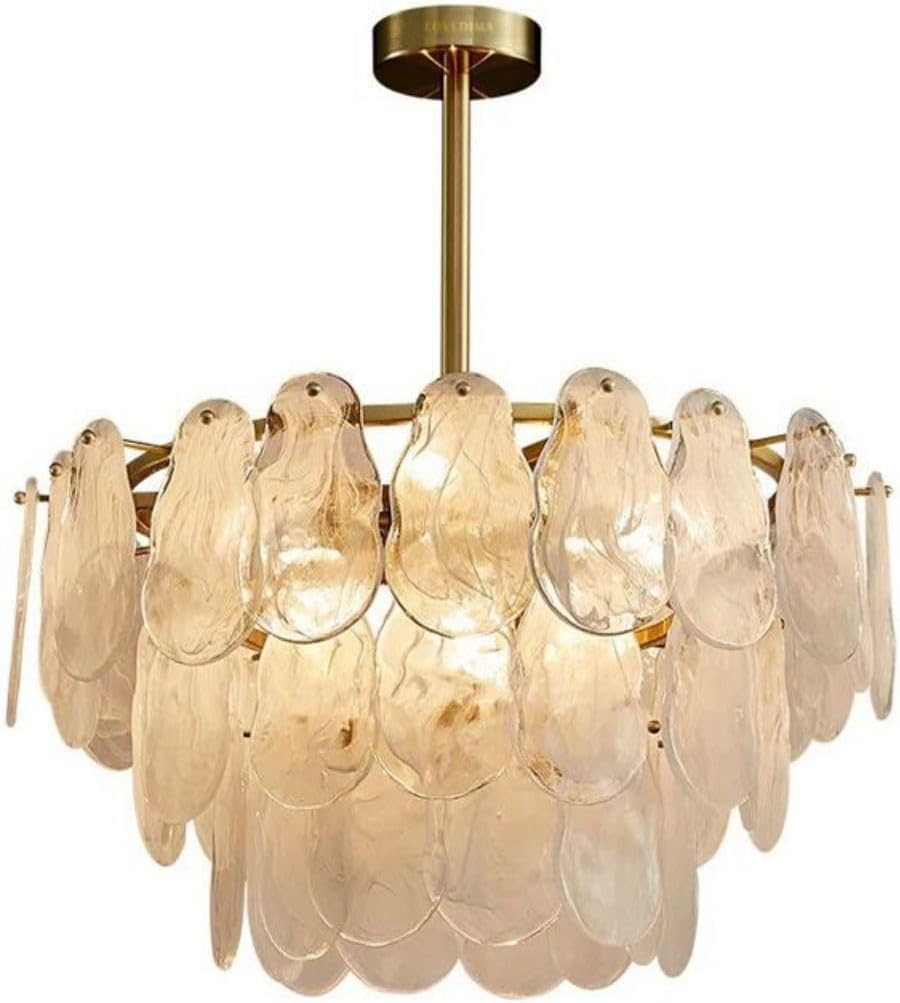 Luxury Tiered Glass Leaf Chandelier – Artistic Gold Semi-Flush Ceiling Light Fixture