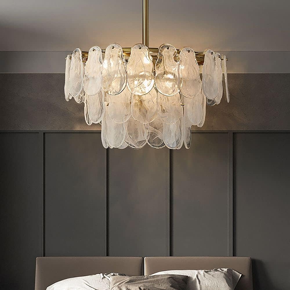 Luxury Tiered Glass Leaf Chandelier – Artistic Gold Semi-Flush Ceiling Light Fixture