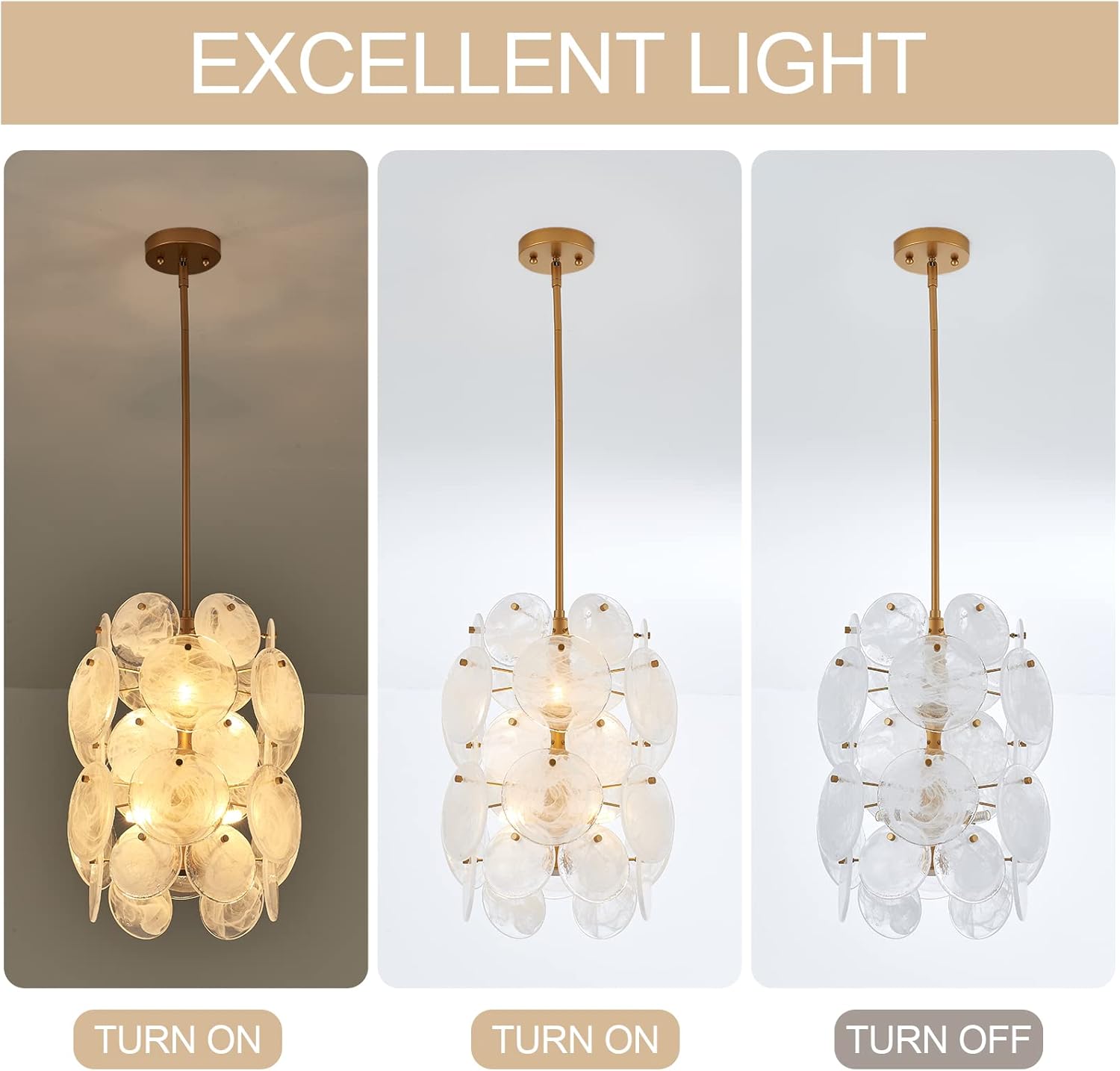 Modern Gold Pendant Light with Handblown Glass Discs – Adjustable Height G9 Socket LED Chandelier