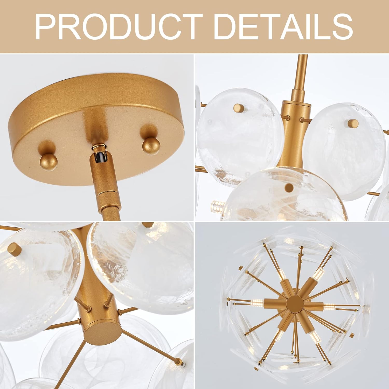Modern Gold Pendant Light with Handblown Glass Discs – Adjustable Height G9 Socket LED Chandelier