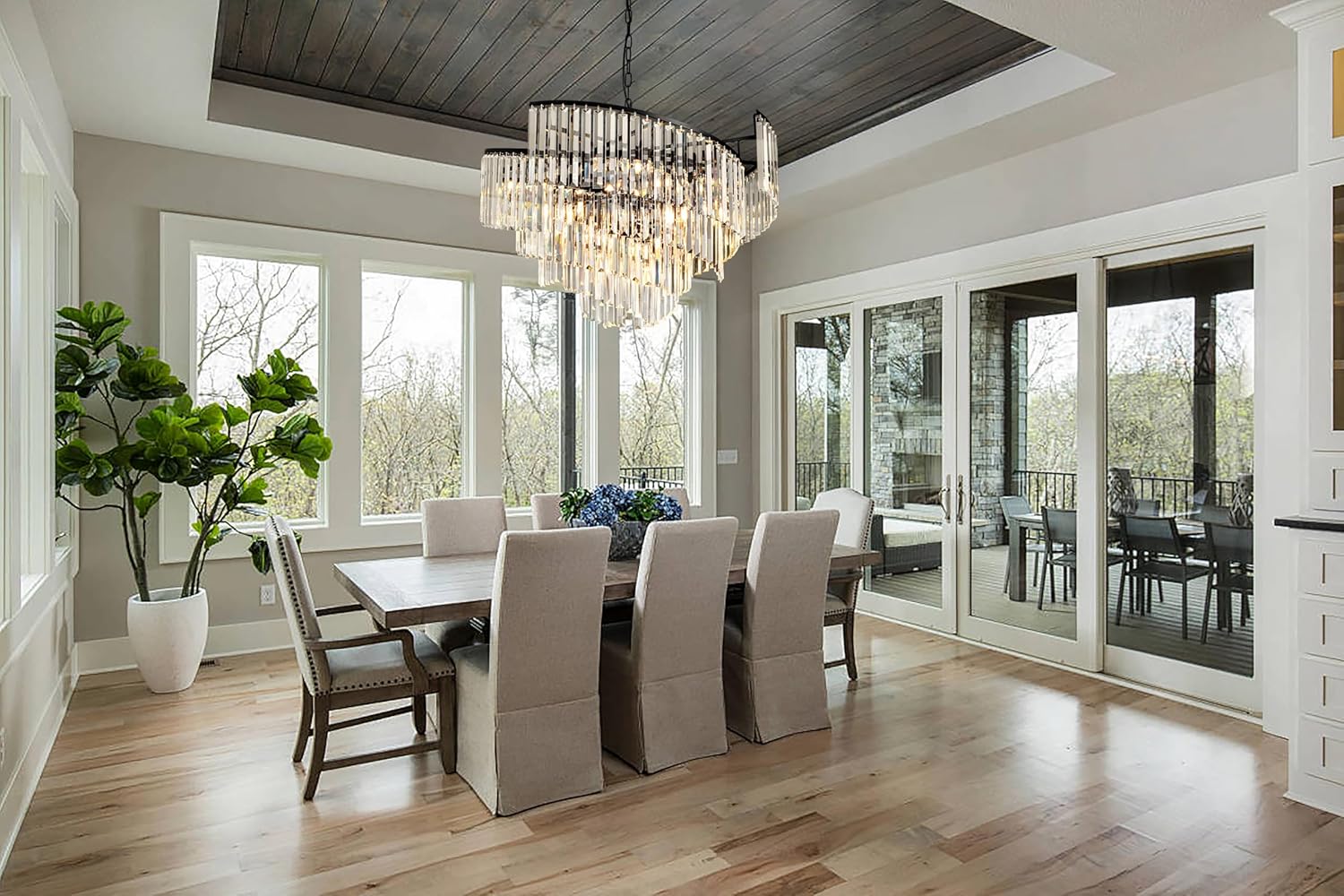 Black Spiral Tiered Crystal Chandelier for Vaulted Ceilings - Adjustable E12 Lighting