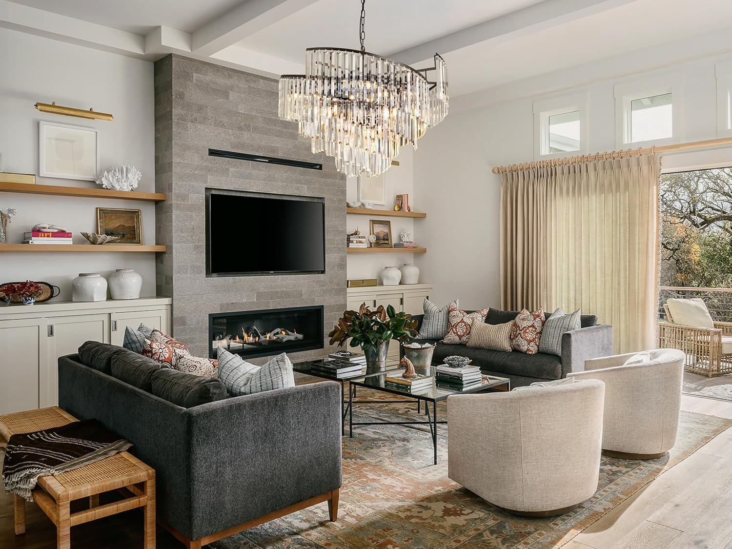 Black Spiral Tiered Crystal Chandelier for Vaulted Ceilings - Adjustable E12 Lighting